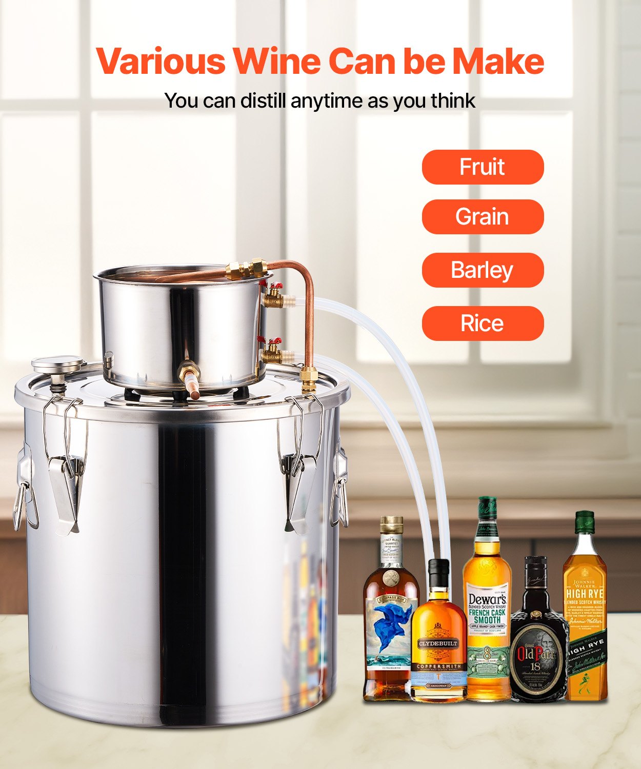 VEVOR Moonshine Still 8 Gal Water Alcohol Distiller Brewing Kit Stainless Steel 6