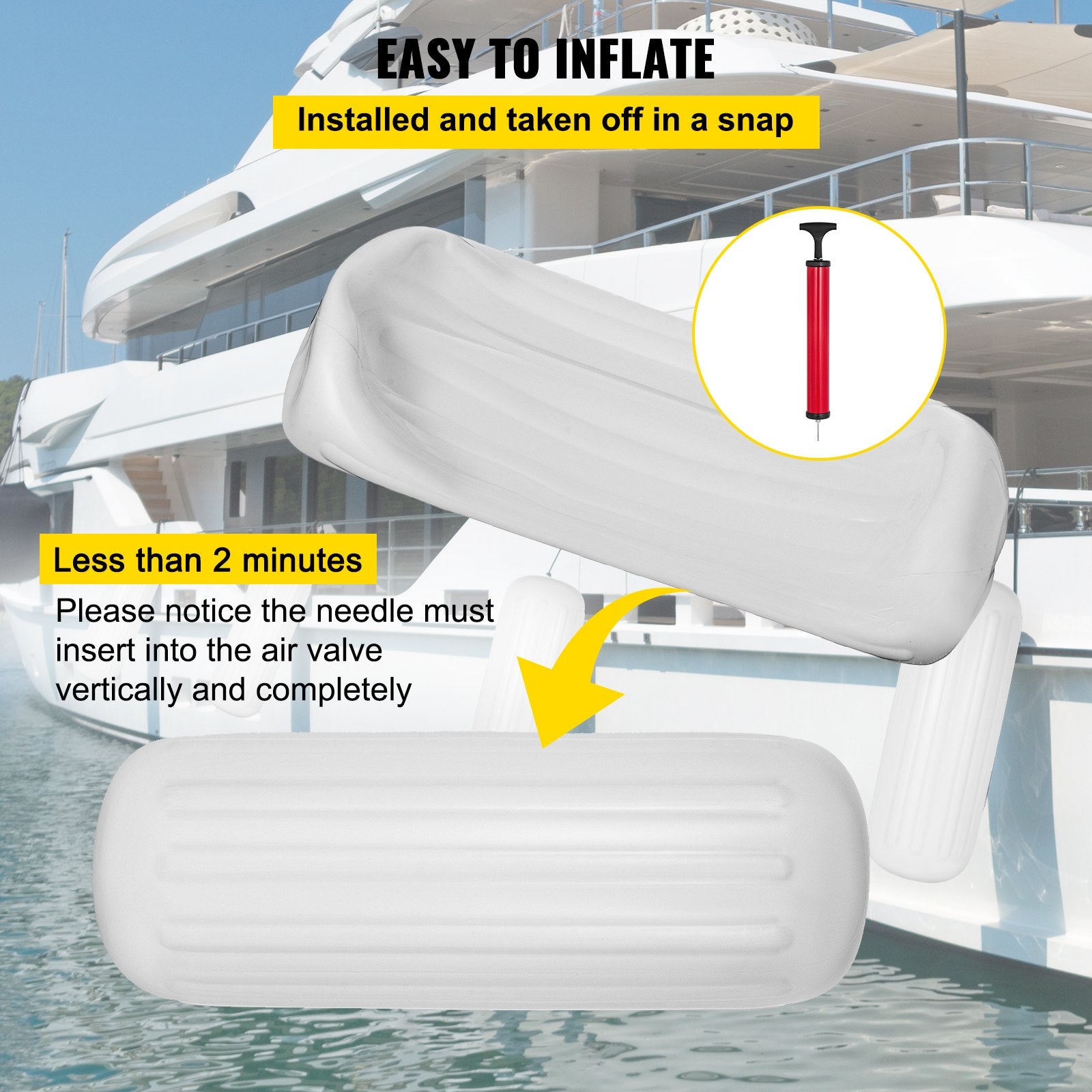 VEVOR 4 Ribbed Boat Fender 10" x 28" White Center Hole Bumper Mooring Protection 5
