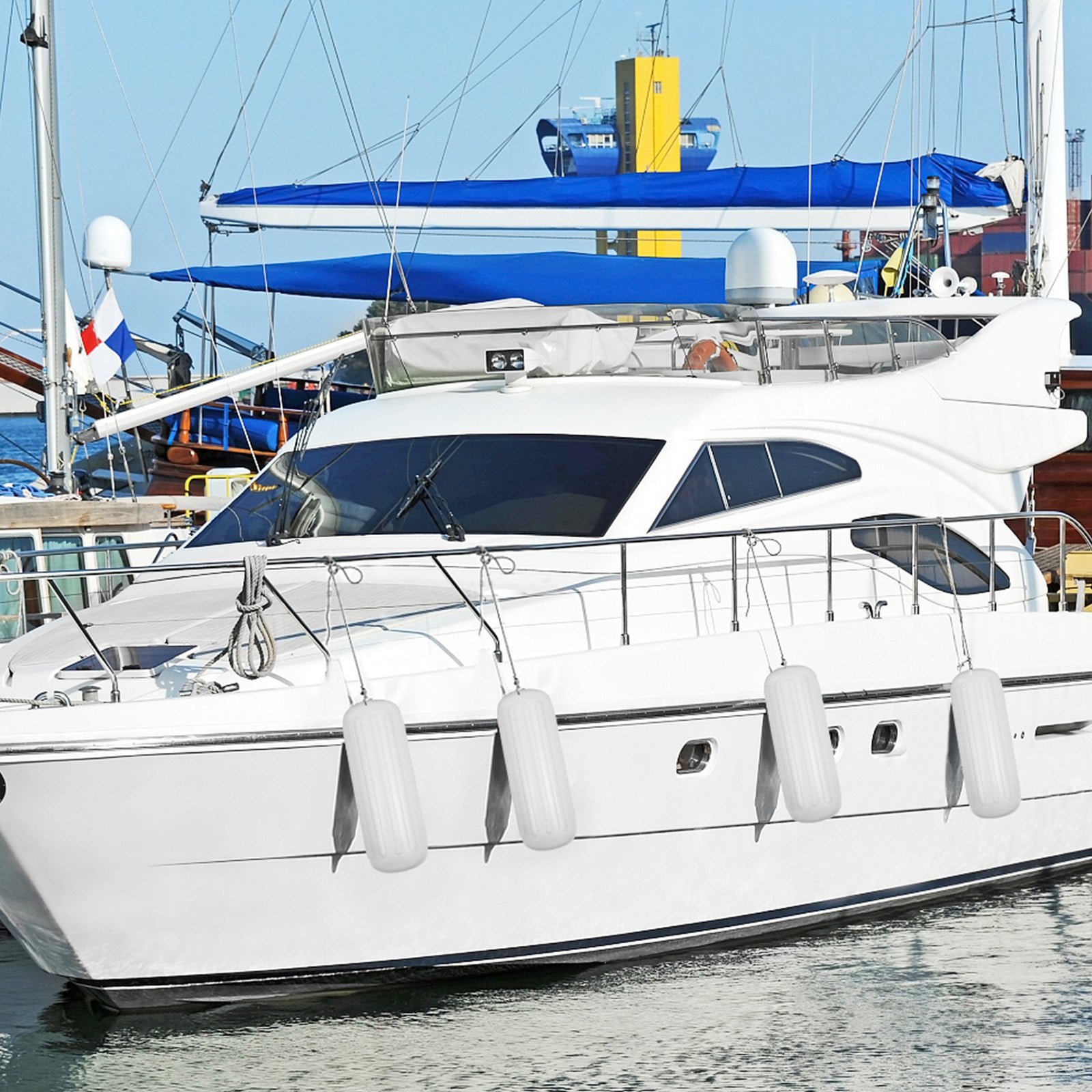 VEVOR 4 Ribbed Boat Fender 10" x 28" White Center Hole Bumper Mooring Protection 8