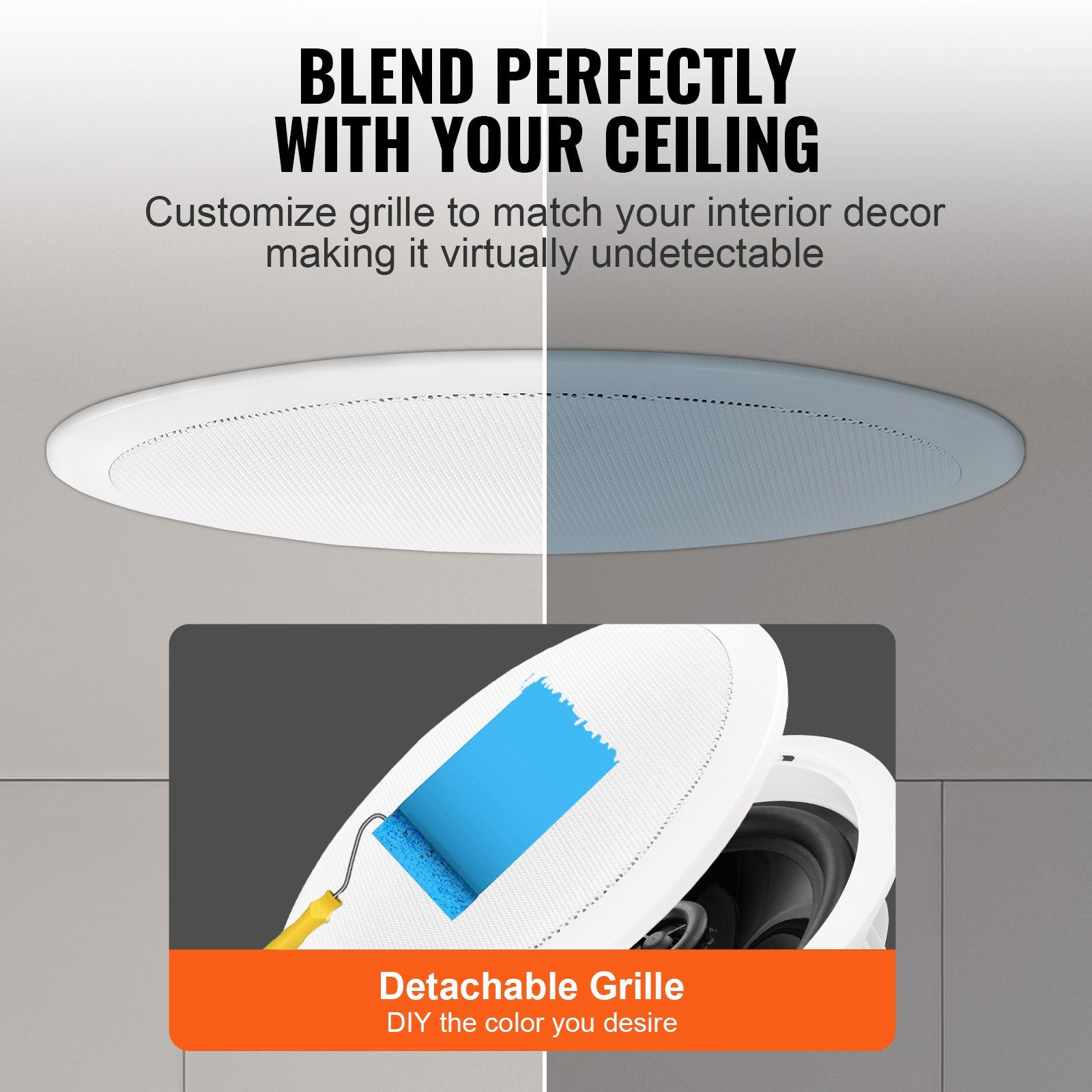 VEVOR 4 PCs 165.1 mm Bluetooth in Ceiling Speakers, 150W, Flush Mount Ceiling & in-Wall Speaker System with Impedance 89dB Sensitivity, for Home Kitchen Living Room Bedroom or Covered Porches 5