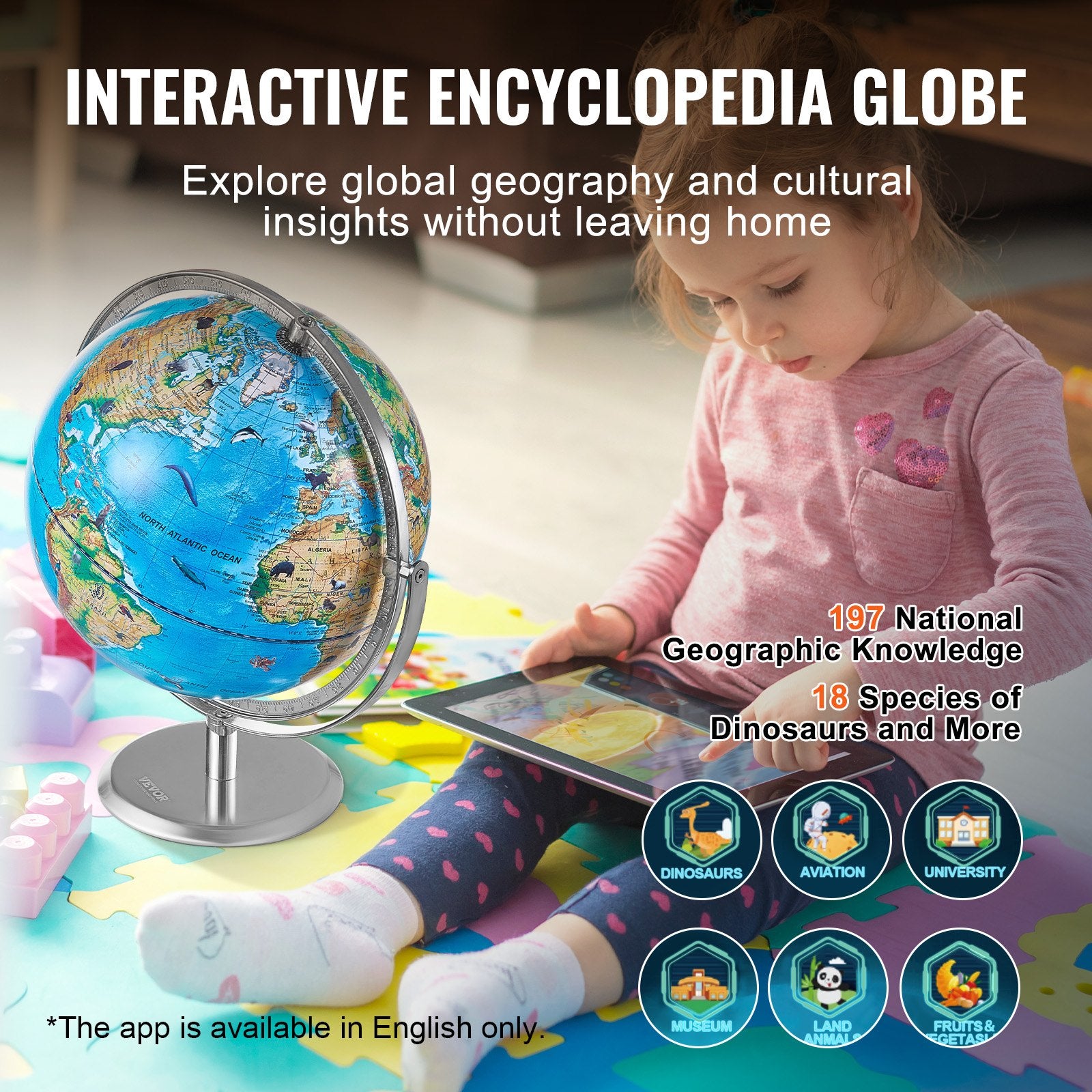 VEVOR Educational Globe for Kids, 254 mm, Interactive AR World Globe with AR Golden Globe APP LED Night Lighting Rotation, STEM Toy Gifts for Kids Compatible with Android or iOS Devices 3