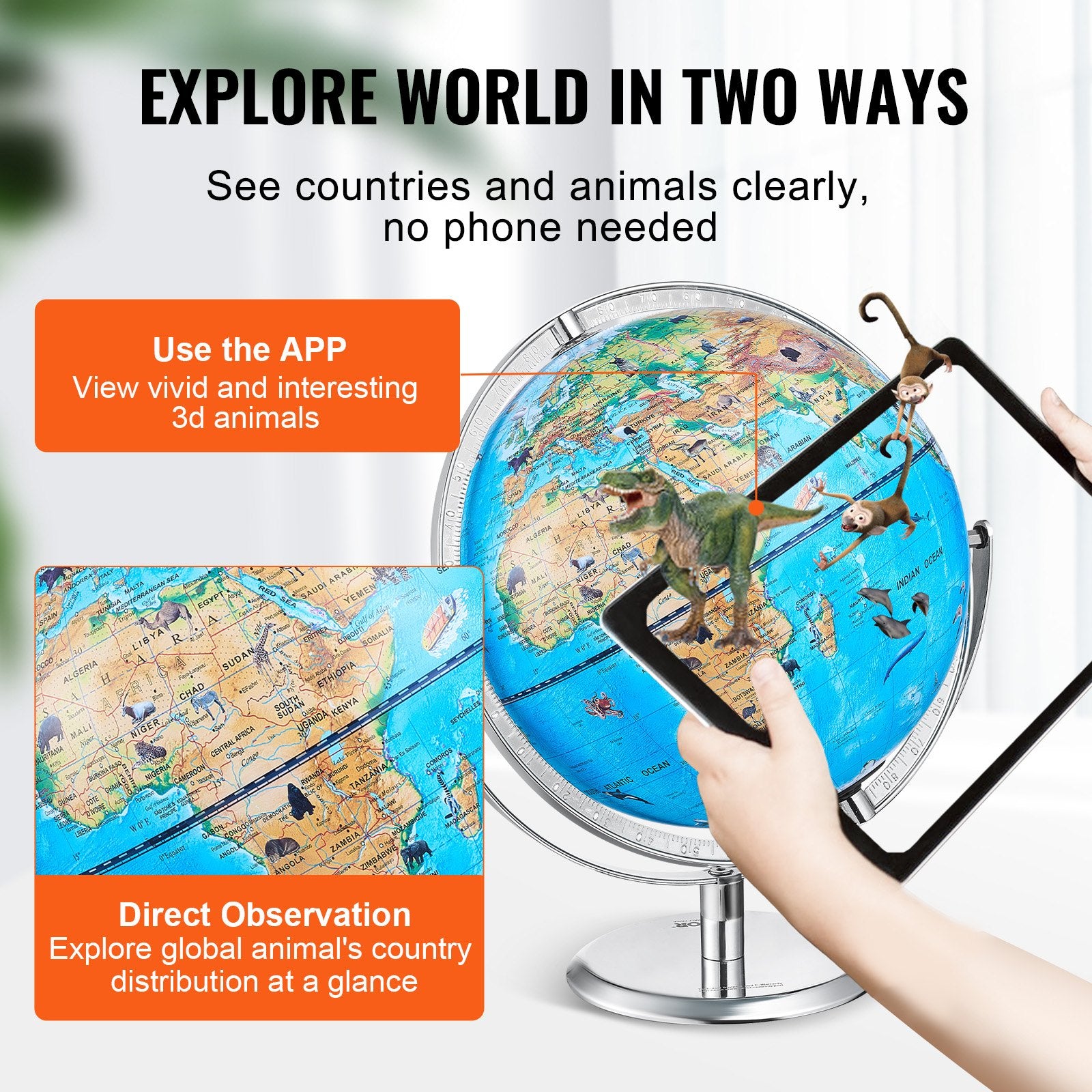 VEVOR Educational Globe for Kids, 254 mm, Interactive AR World Globe with AR Golden Globe APP LED Night Lighting Rotation, STEM Toy Gifts for Kids Compatible with Android or iOS Devices 4
