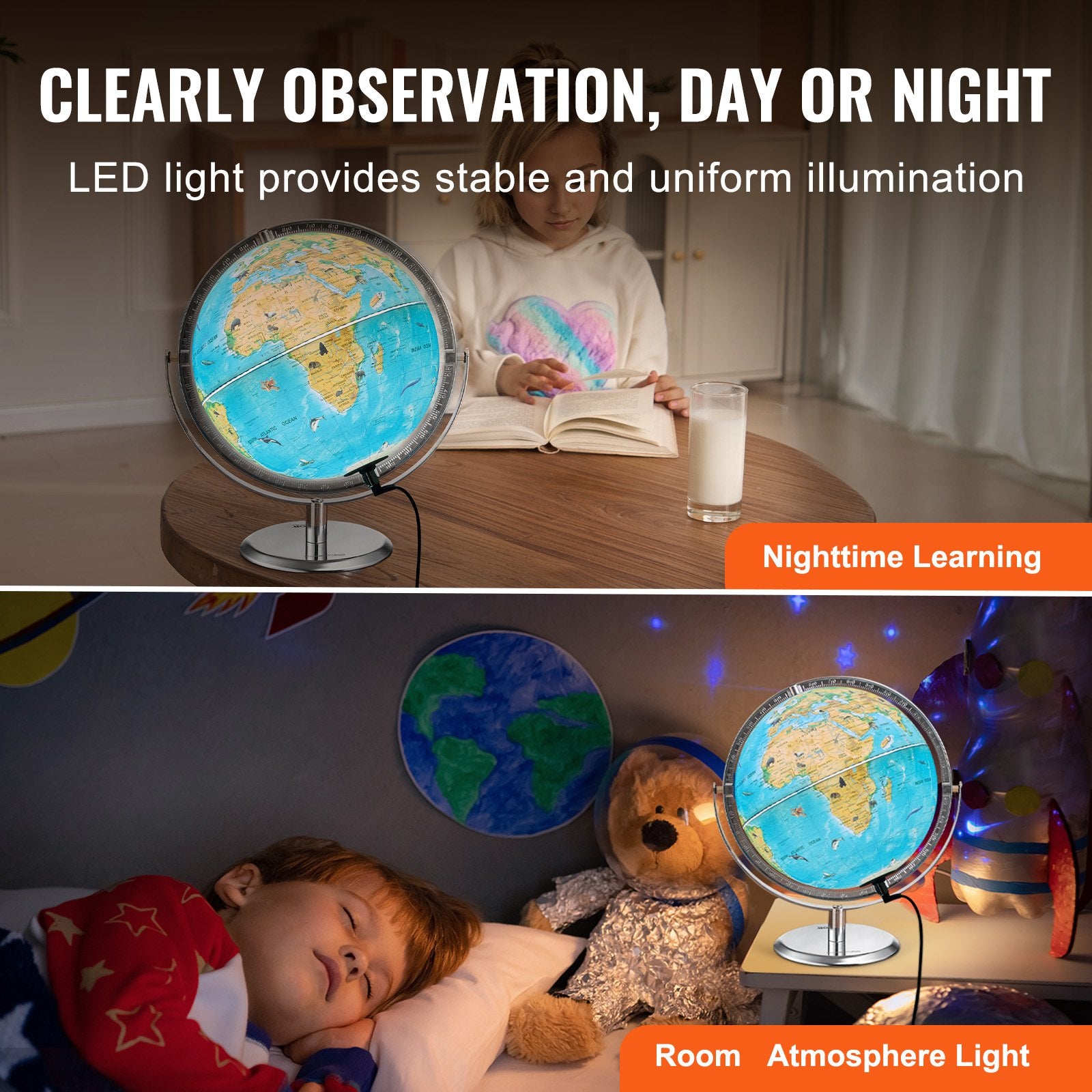 VEVOR Educational Globe for Kids, 254 mm, Interactive AR World Globe with AR Golden Globe APP LED Night Lighting Rotation, STEM Toy Gifts for Kids Compatible with Android or iOS Devices 5