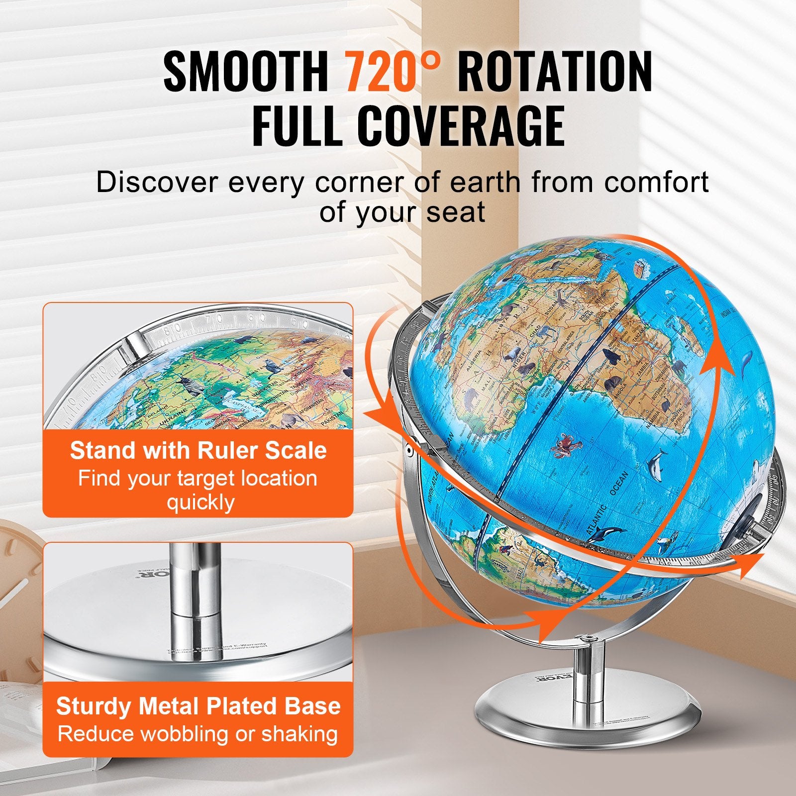 VEVOR Educational Globe for Kids, 254 mm, Interactive AR World Globe with AR Golden Globe APP LED Night Lighting Rotation, STEM Toy Gifts for Kids Compatible with Android or iOS Devices 6