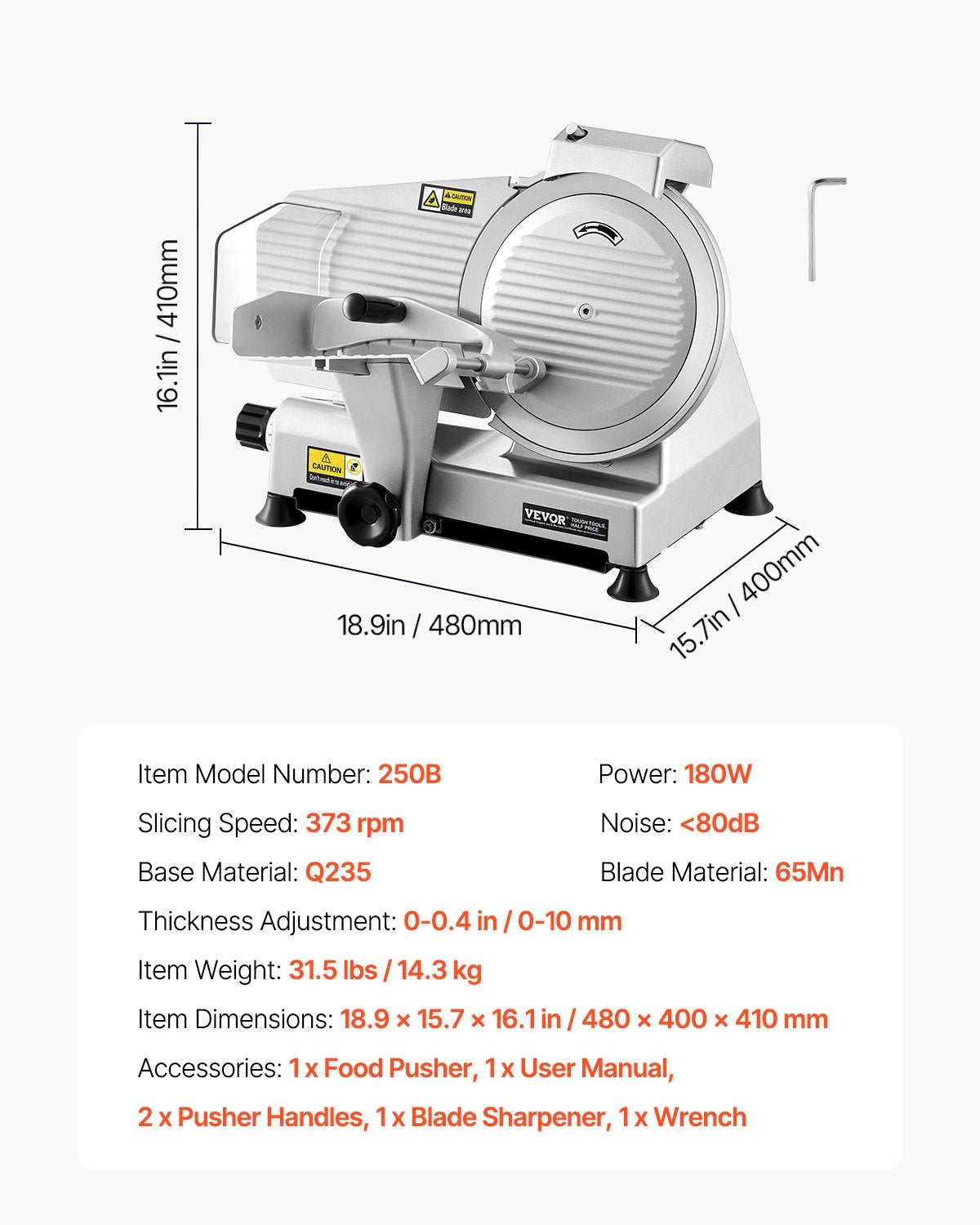 VEVOR Meat Slicer 180W 250 mm Electric Deli Food Slicer for Meat Bread Cheese 6
