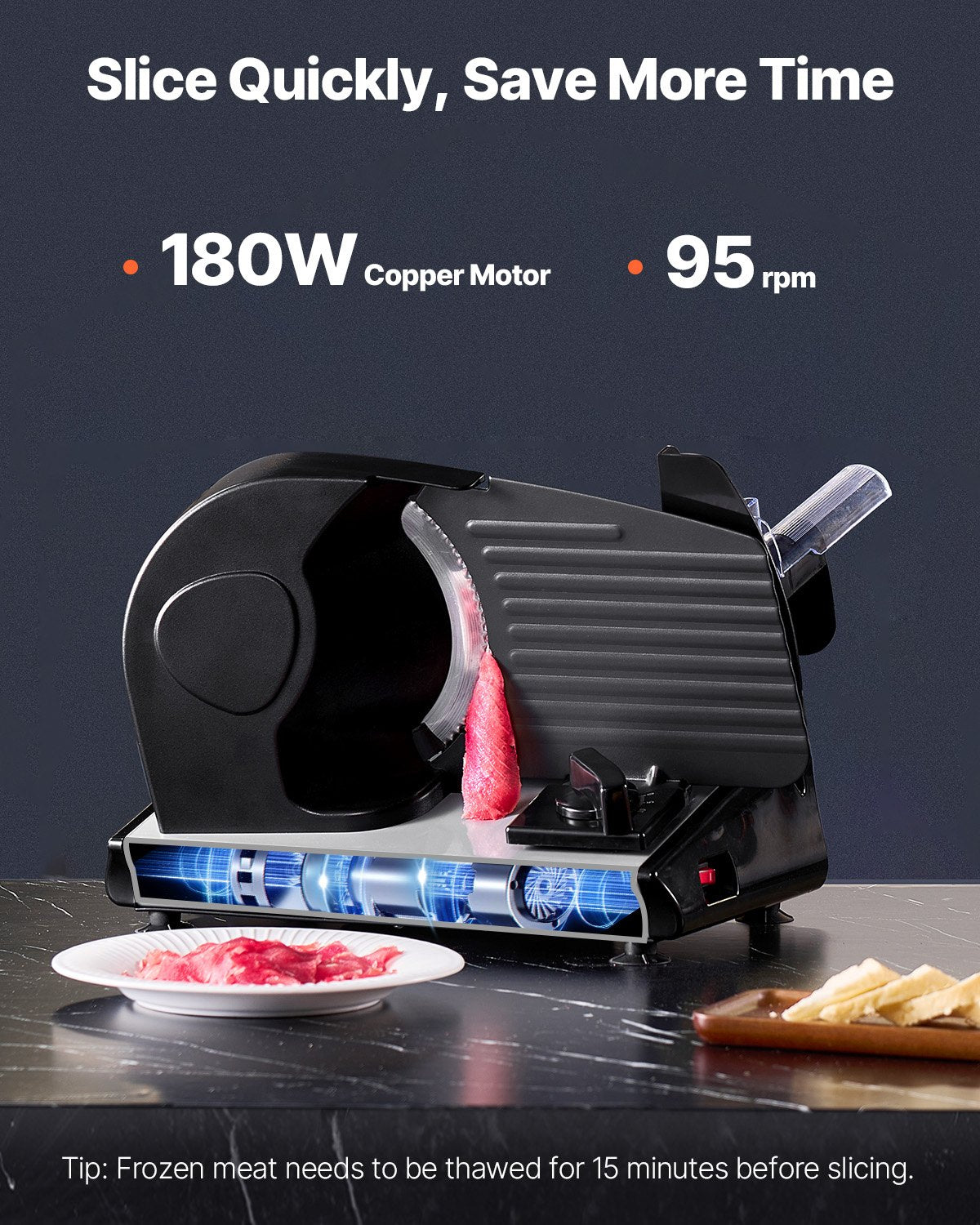 VEVOR Meat Slicer 180W 190 mm Electric Deli Food Slicer for Meat Bread Cheese 3