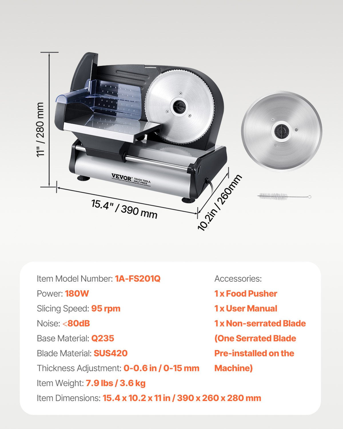 VEVOR Meat Slicer 180W 190 mm Electric Deli Food Slicer for Meat Bread Cheese 6