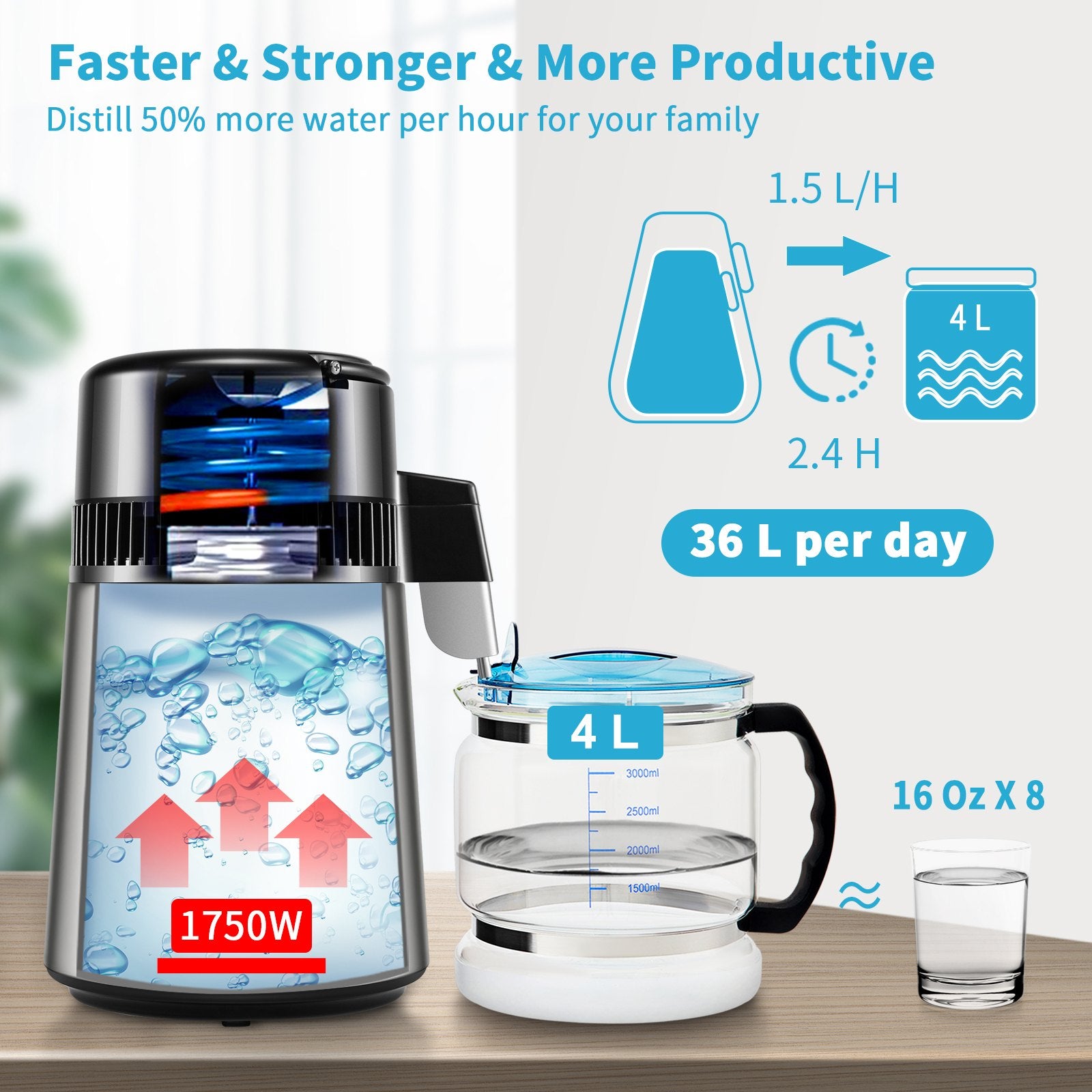 VEVOR 4L Water Distiller 1.5L/H Distilled Water Maker Timing Dual-Temp Silver 3