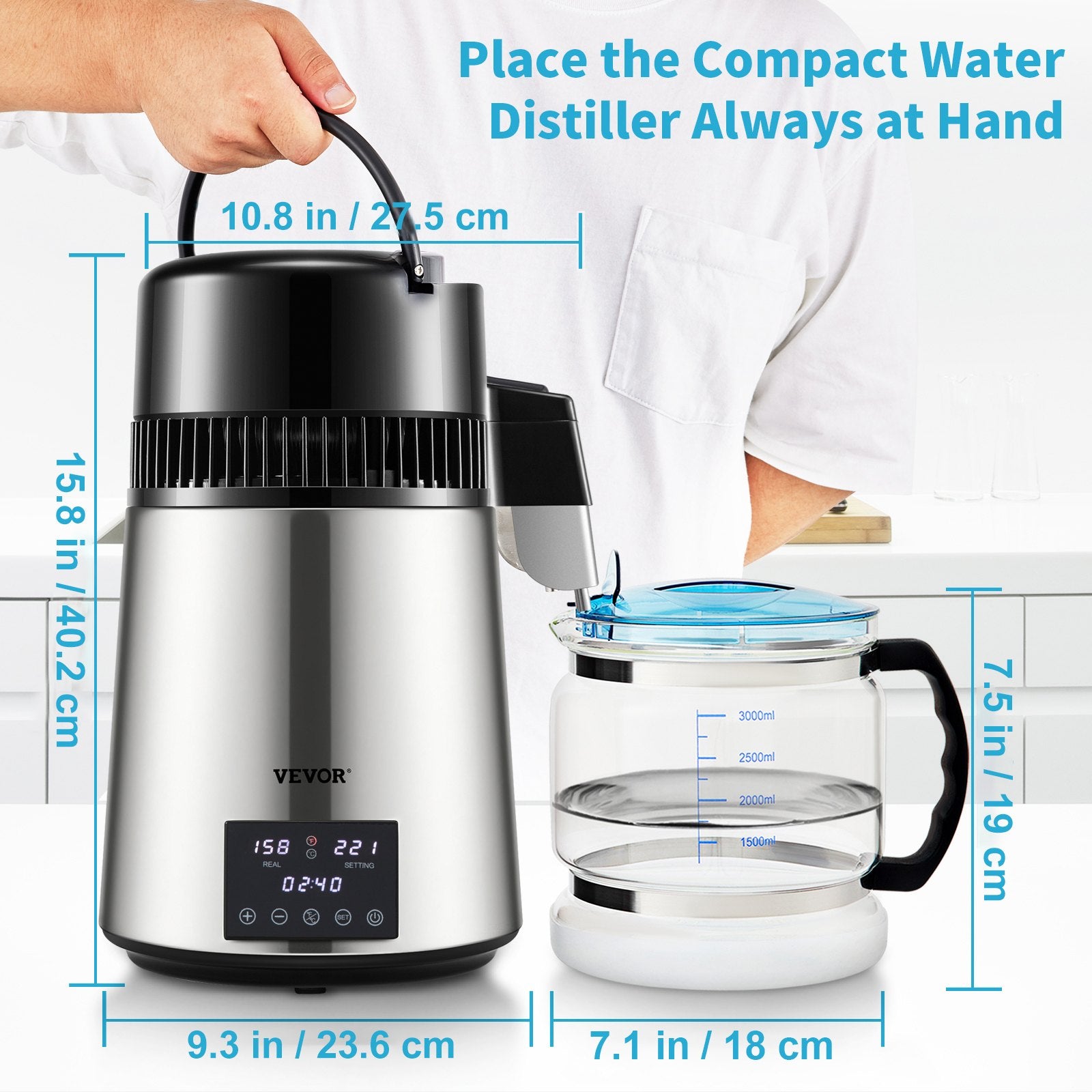 VEVOR 4L Water Distiller 1.5L/H Distilled Water Maker Timing Dual-Temp Silver 6