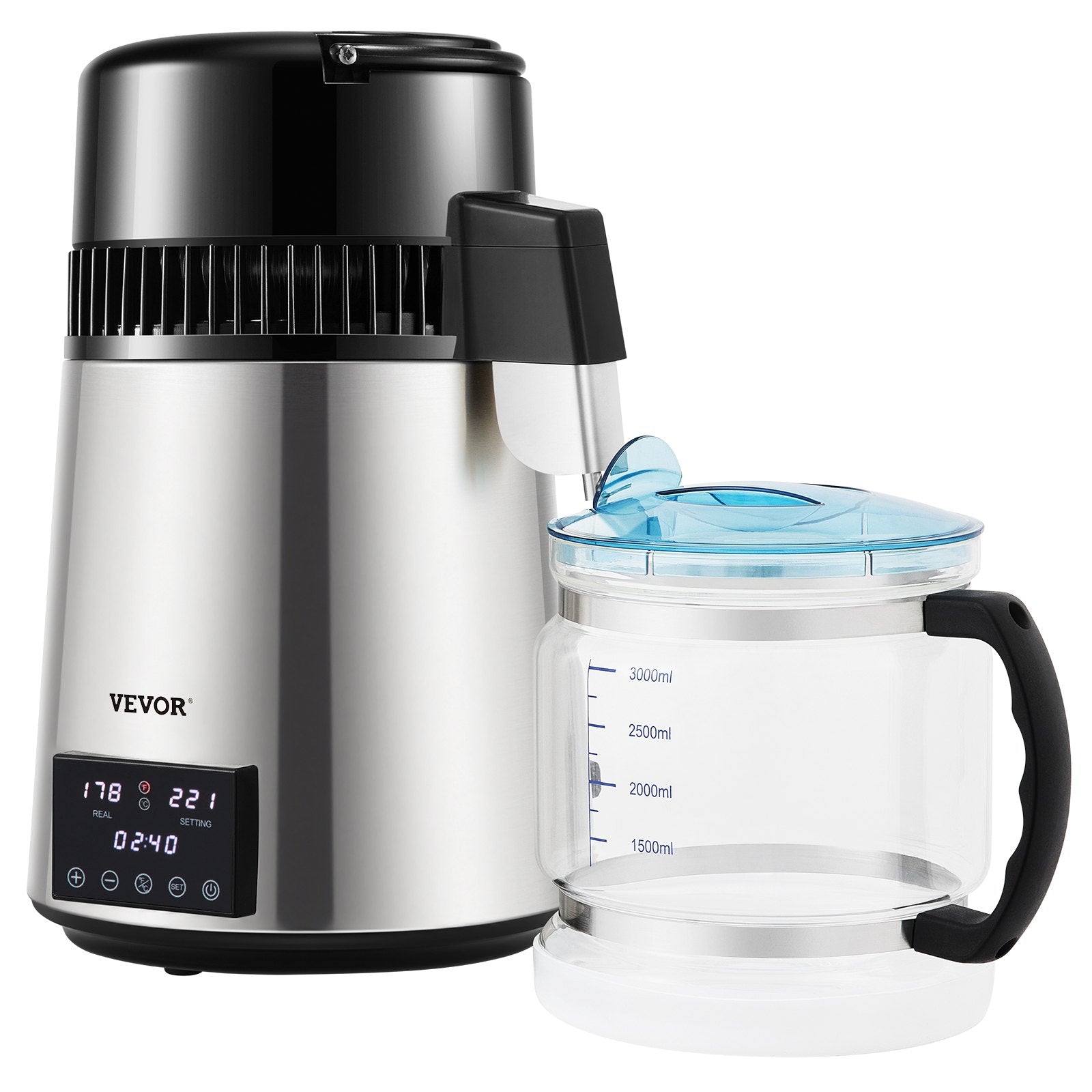 VEVOR 4L Water Distiller 1.5L/H Distilled Water Maker Timing Dual-Temp Silver 8