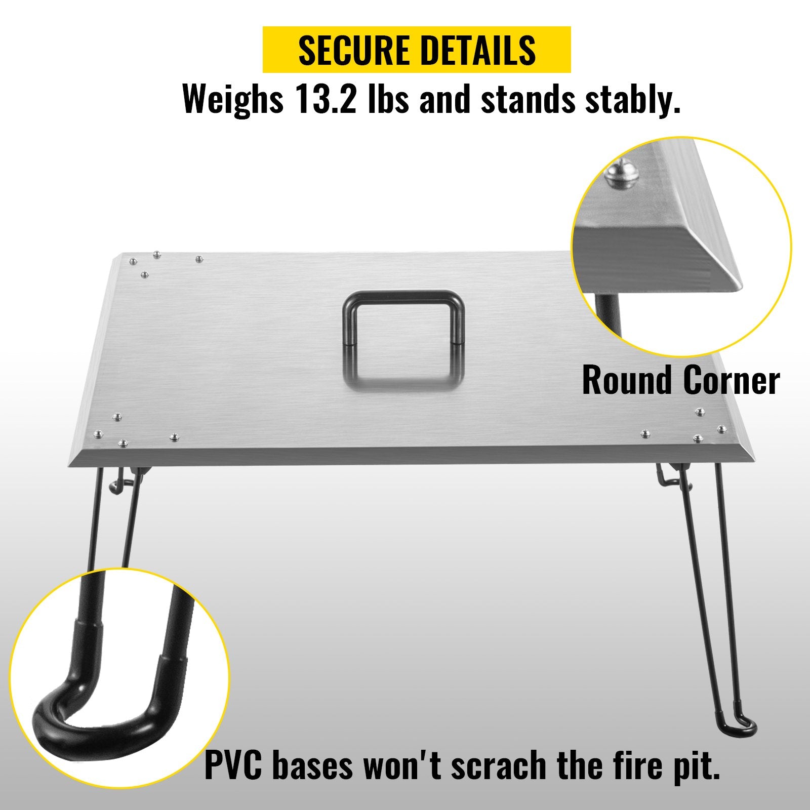 VEVOR Fire Pit Heat Deflector Fire Pit Pan Cover Stainless Steel Foldable Legs 7