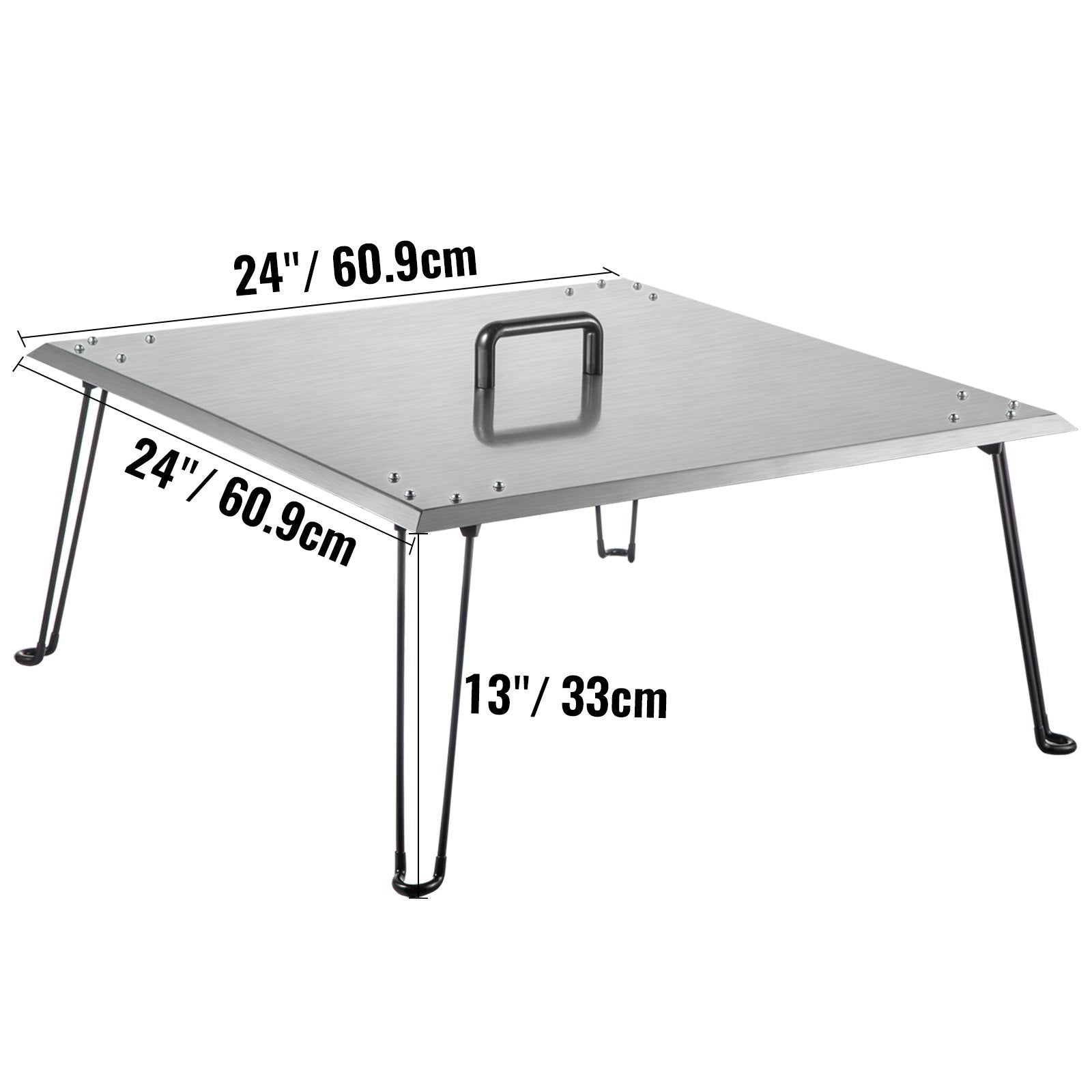 VEVOR Fire Pit Heat Deflector Fire Pit Pan Cover Stainless Steel Foldable Legs 8