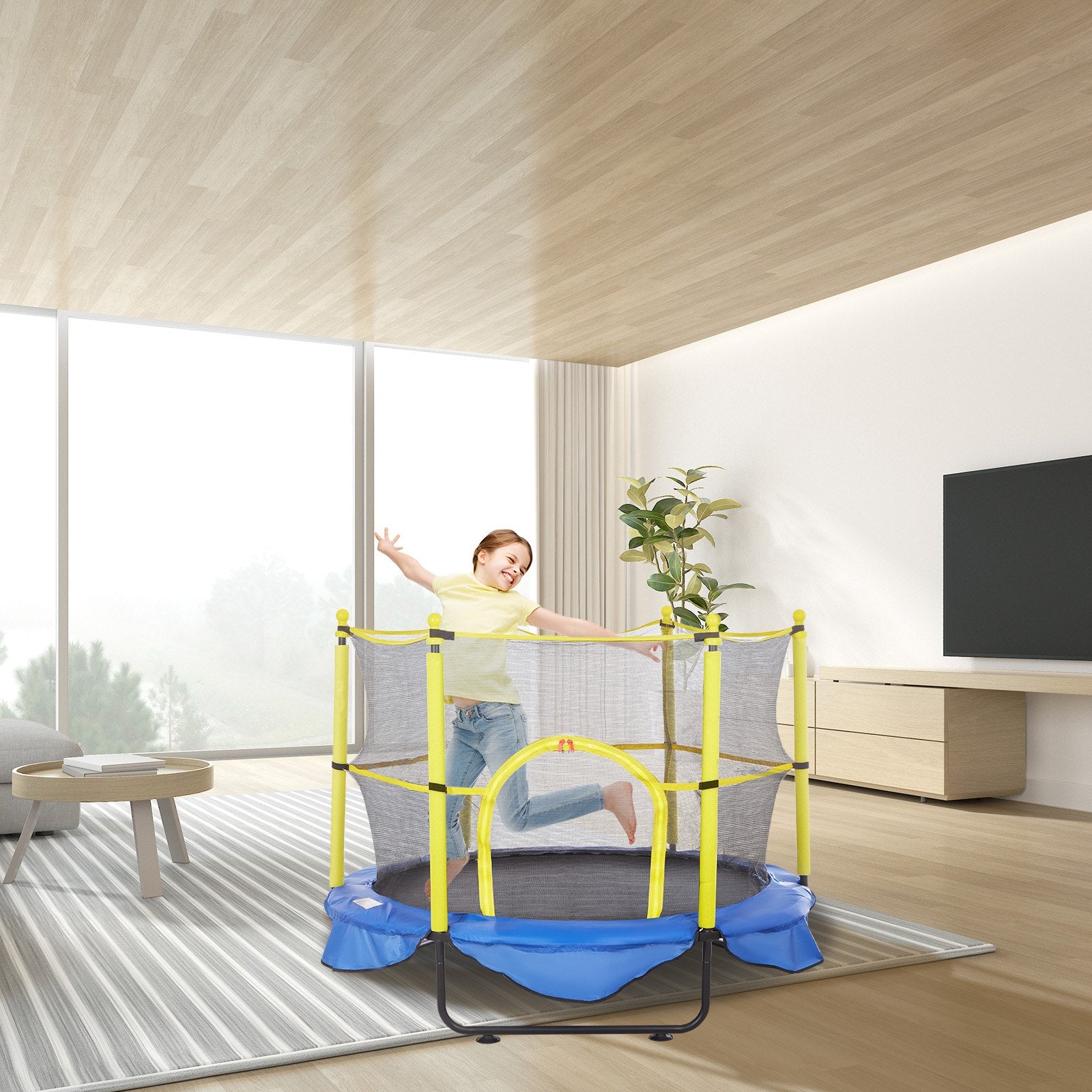 VEVOR 5FT Trampoline for Kids, 60" Indoor Outdoor Trampoline with Safety Enclosure Net, Basketball Hoop and Ocean Balls, Mini Toddler Recreational Trampoline Birthday Gifts for 3+ Years Kids 8