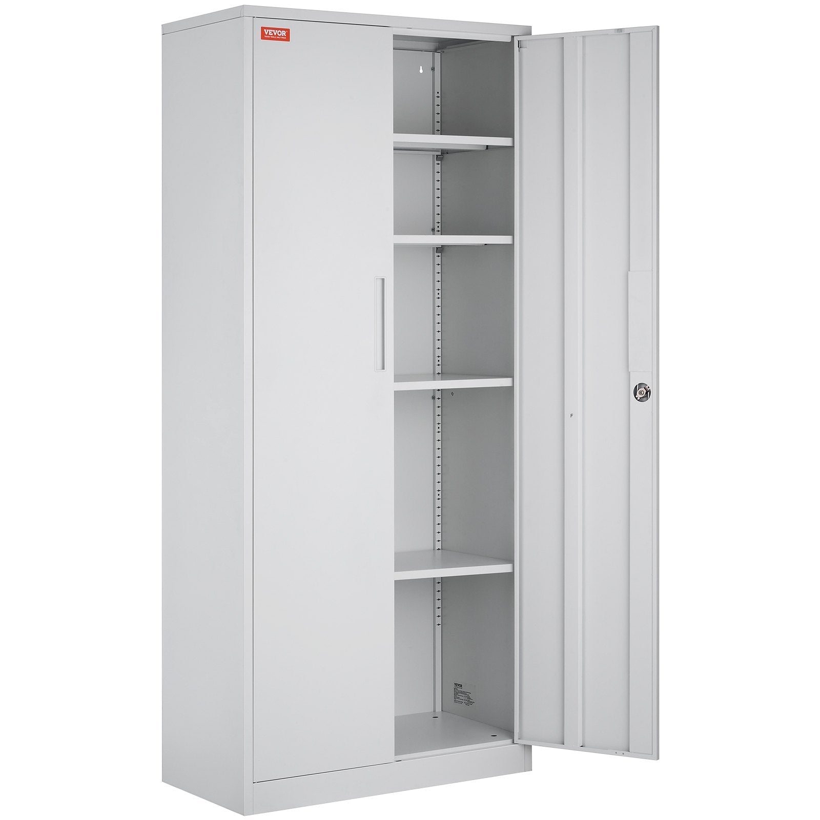 VEVOR Metal Storage Cabinet w/ 3 Keys Adjustable Shelves & Magnetic Door White