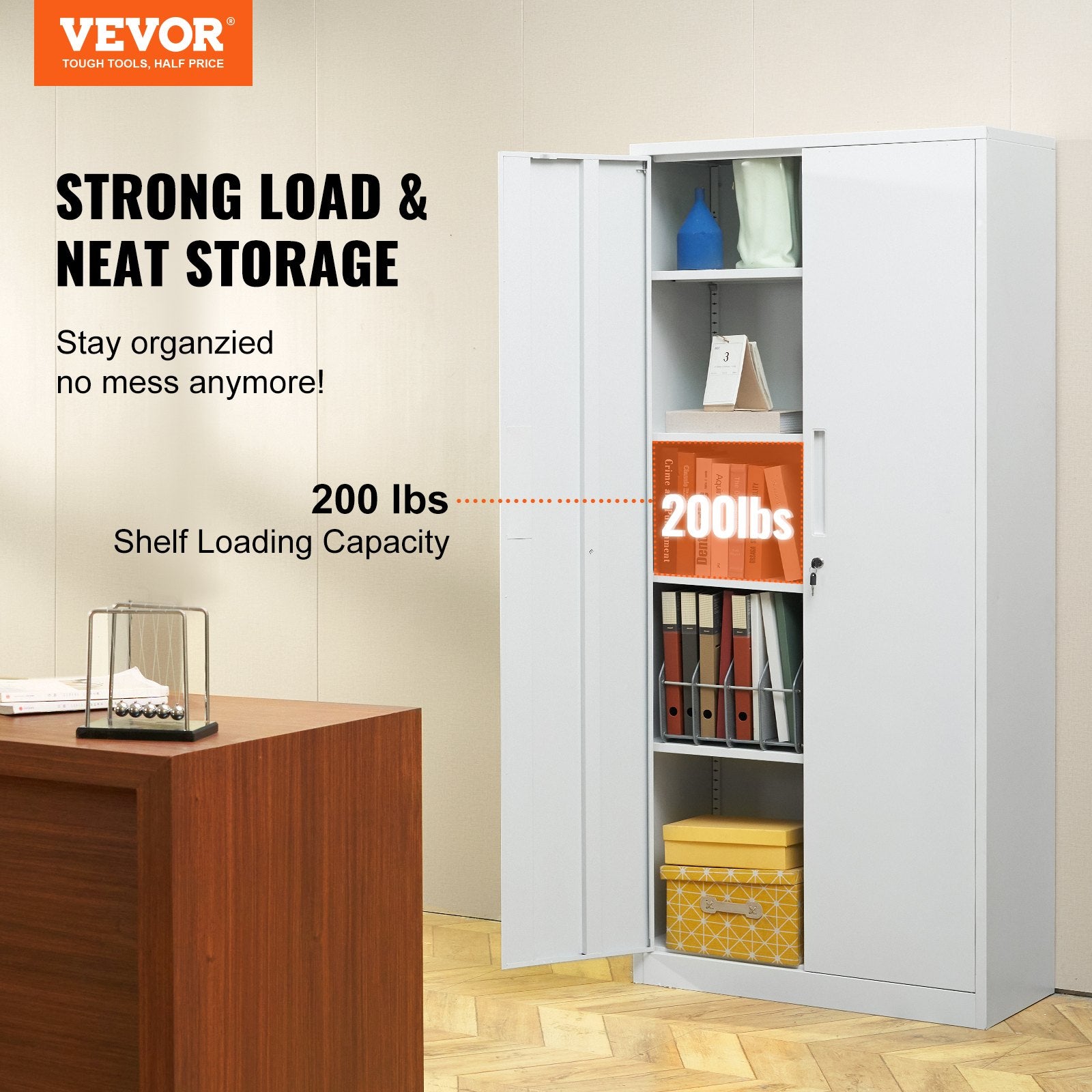 VEVOR Metal Storage Cabinet w/ 3 Keys Adjustable Shelves & Magnetic Door White