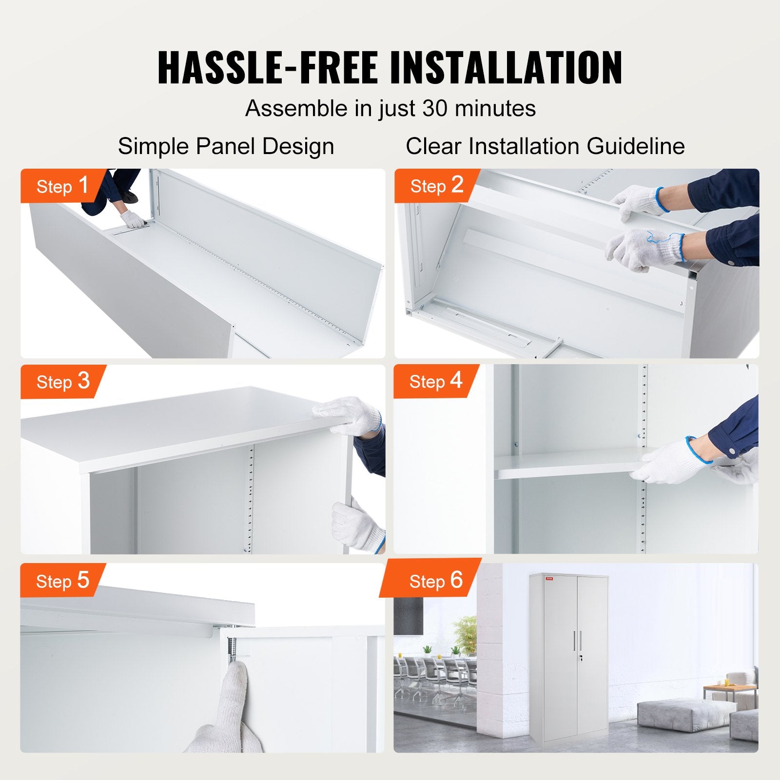 VEVOR Metal Storage Cabinet w/ 3 Keys Adjustable Shelves & Magnetic Door White 6