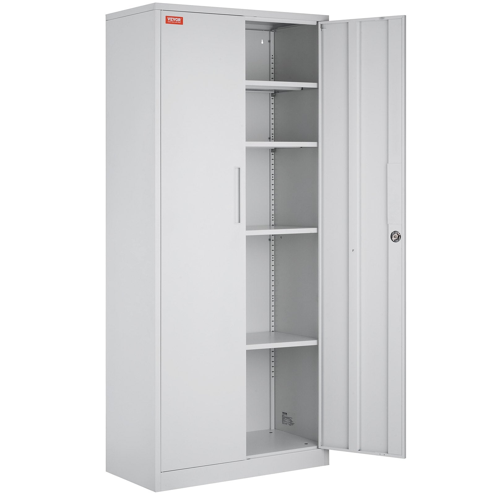 VEVOR Metal Storage Cabinet w/ 3 Keys Adjustable Shelves & Magnetic Door White 10