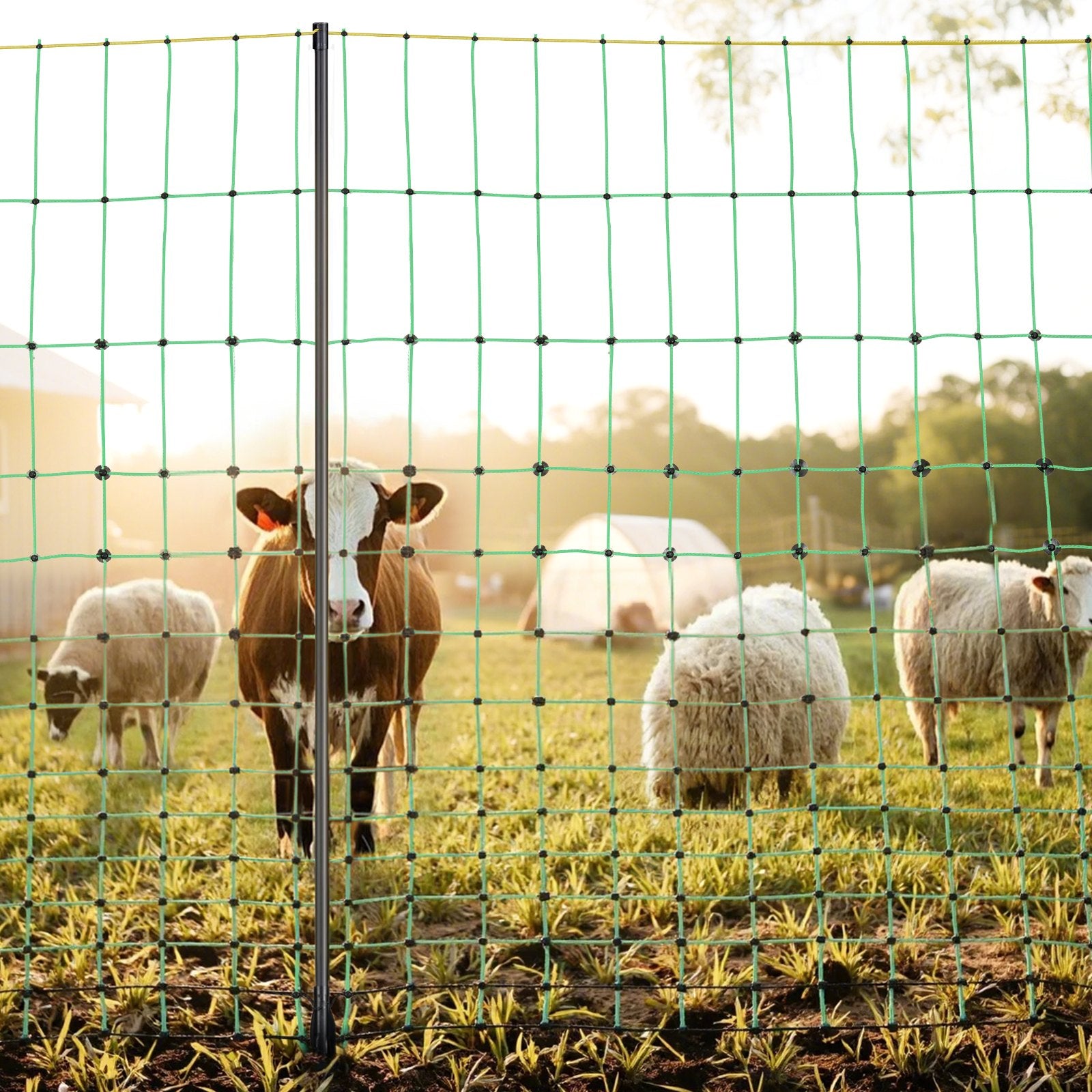 VEVOR Electric Fence Netting, 0.88 x 49.98 m, PE Net Fencing with Posts & Double-Spiked Stakes, Utility Portable Mesh for Goats, Sheep, Lambs, Deer, Hogs, Dogs, Used in Backyards, Farms, and Ranches 8