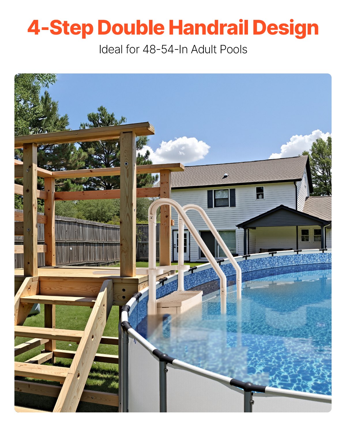 VEVOR 4-Step Taupe Robust Pool Ladder of 2 Handrails for 1219.2-1371.6 mm Pools