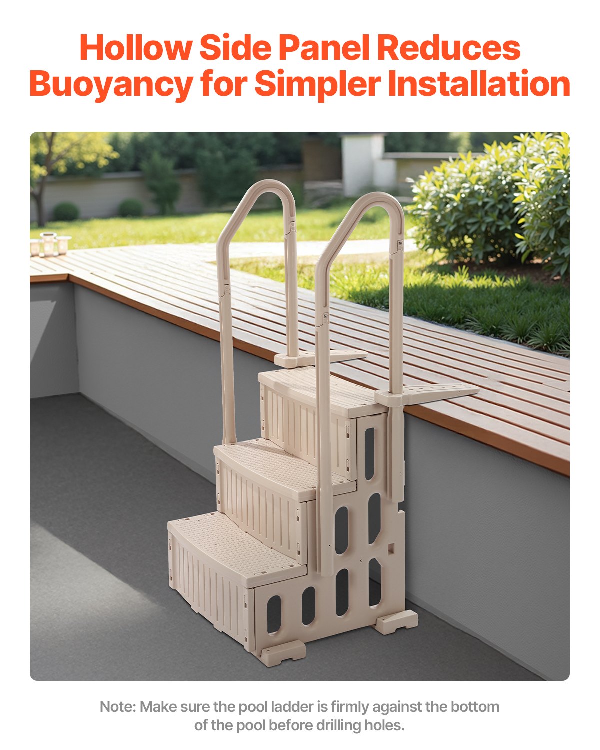 VEVOR 3-Step Taupe Robust Pool Ladder of 2 Handrails for 914.4-1219.2 mm Pools 4