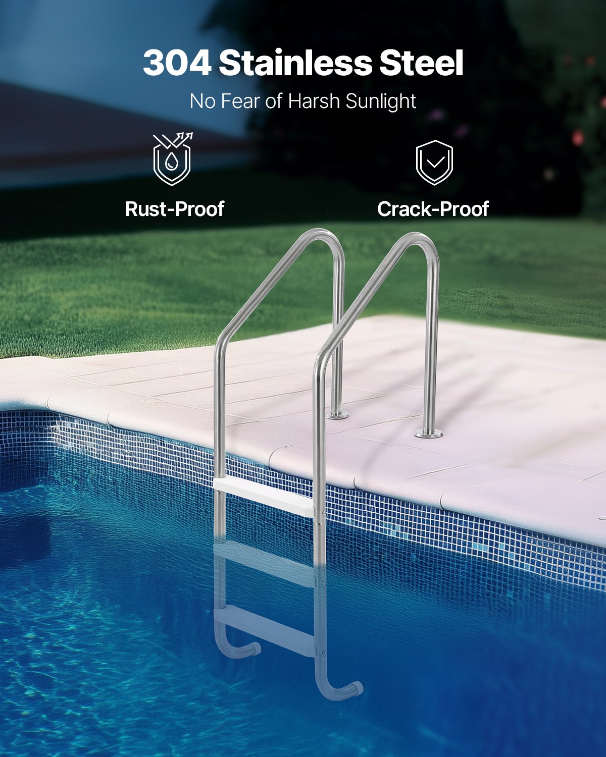 VEVOR Stainless Steel Pool Ladder 3-Step & 2 Handrails for 1219.2-1371.6 mm Pool 3