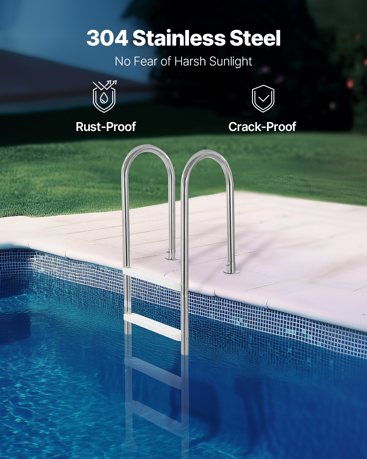 VEVOR 4-Step Stainless Steel Pool Ladder of 2 Handrail for 1371.6 mm Decked Pool 3