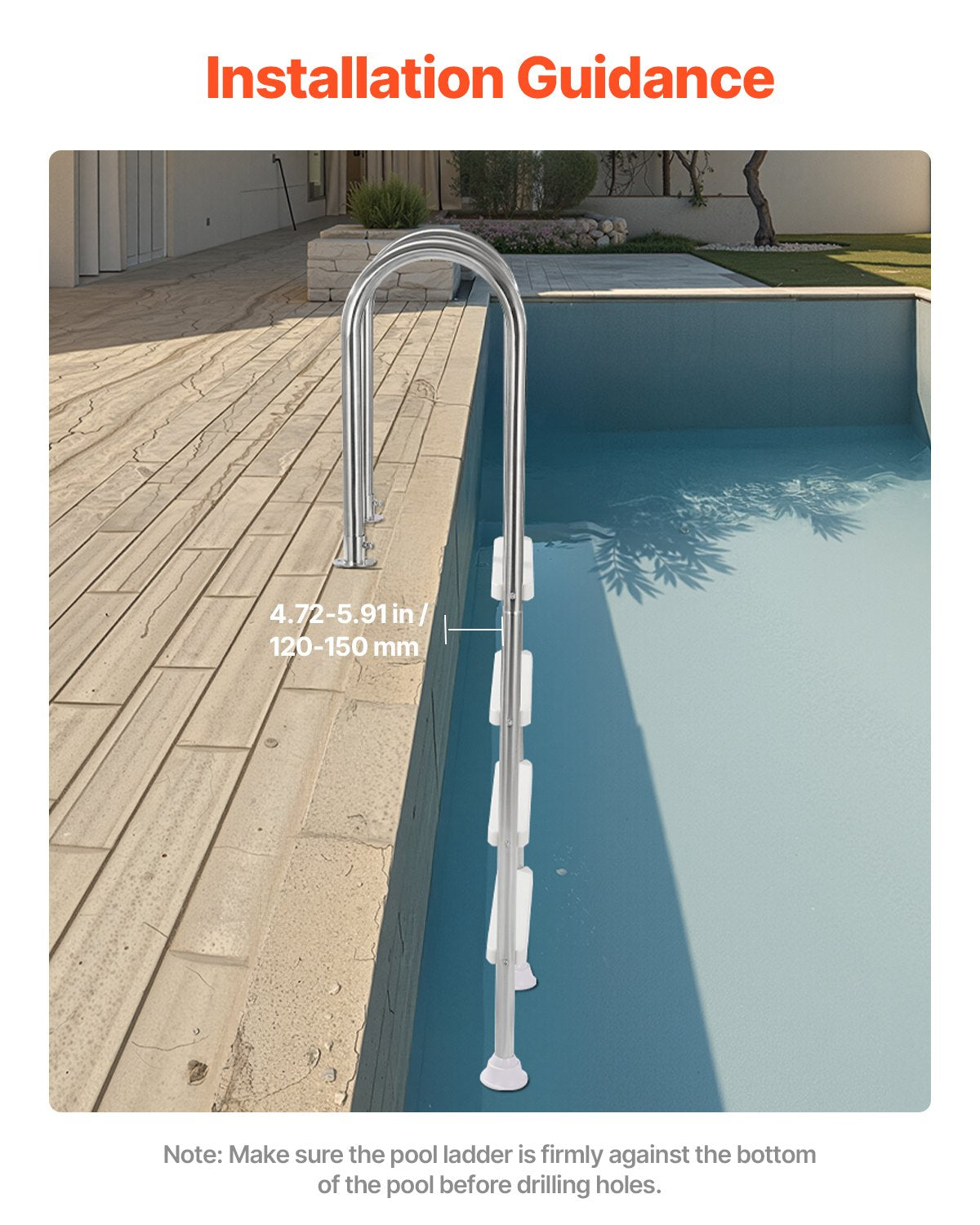VEVOR 4-Step Stainless Steel Pool Ladder of 2 Handrail for 1371.6 mm Decked Pool 4
