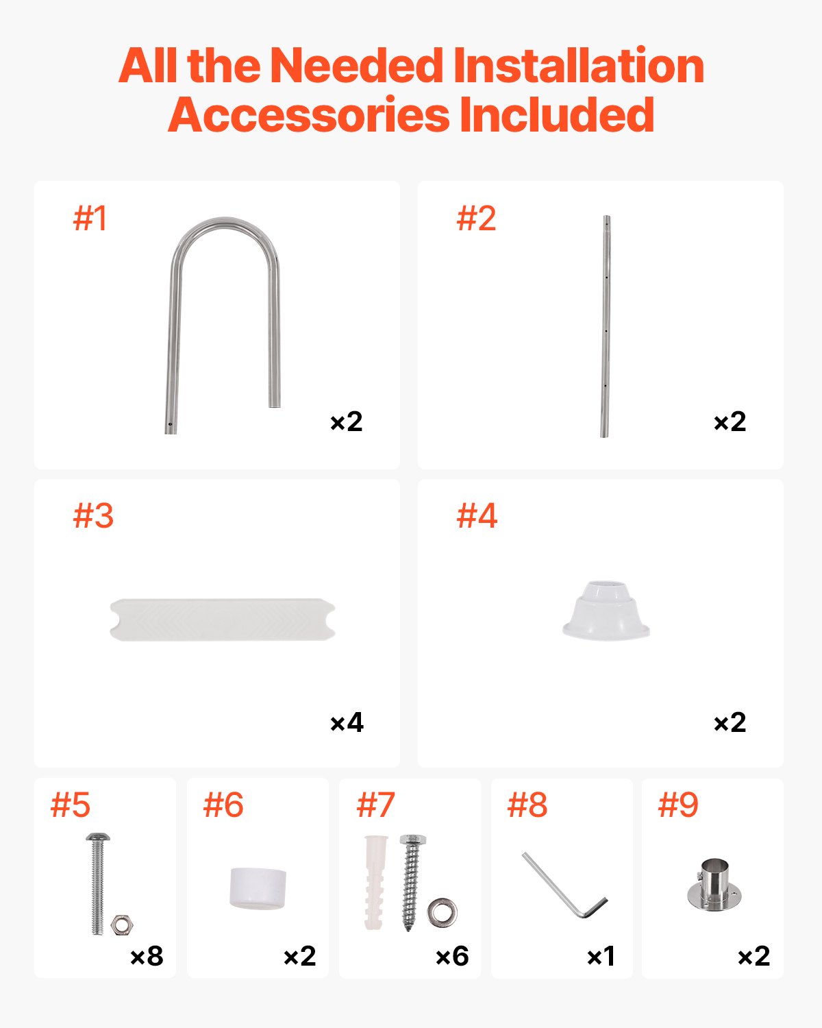 VEVOR 4-Step Stainless Steel Pool Ladder of 2 Handrail for 1371.6 mm Decked Pool 6