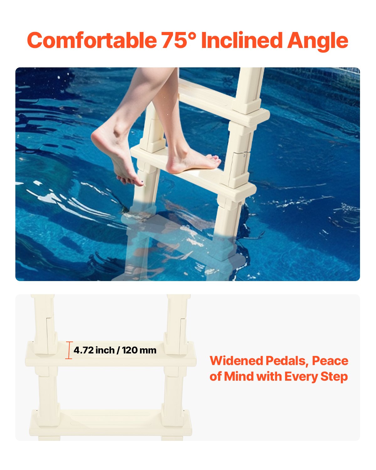 VEVOR 5-Step Inclined Robust Pool Ladder of 2 Handrails for 1219.2-1371.6mm Pool 4