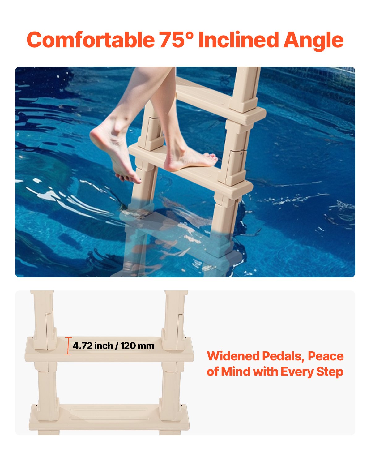 VEVOR 5-Step Inclined Robust Pool Ladder of 2 Handrails for 1219.2-1371.6mm Pool 4