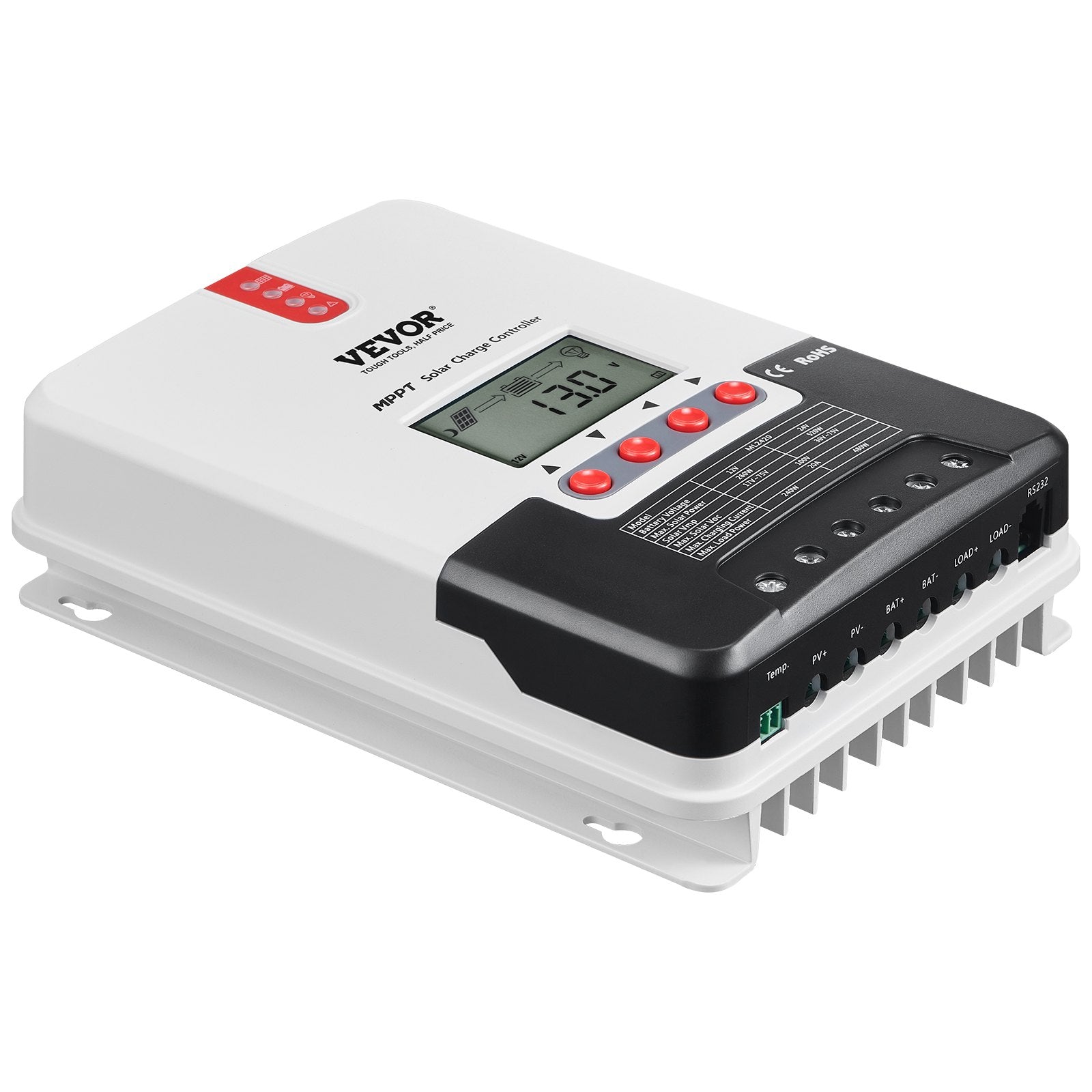 VEVOR 20A MPPT Solar Charge Controller, Auto DC Input, Solar Panel Regulator Charger with LCD Display Temperature Sensor Cable, for Sealed(AGM), Gel, Flooded and Lithium Battery Charging 11
