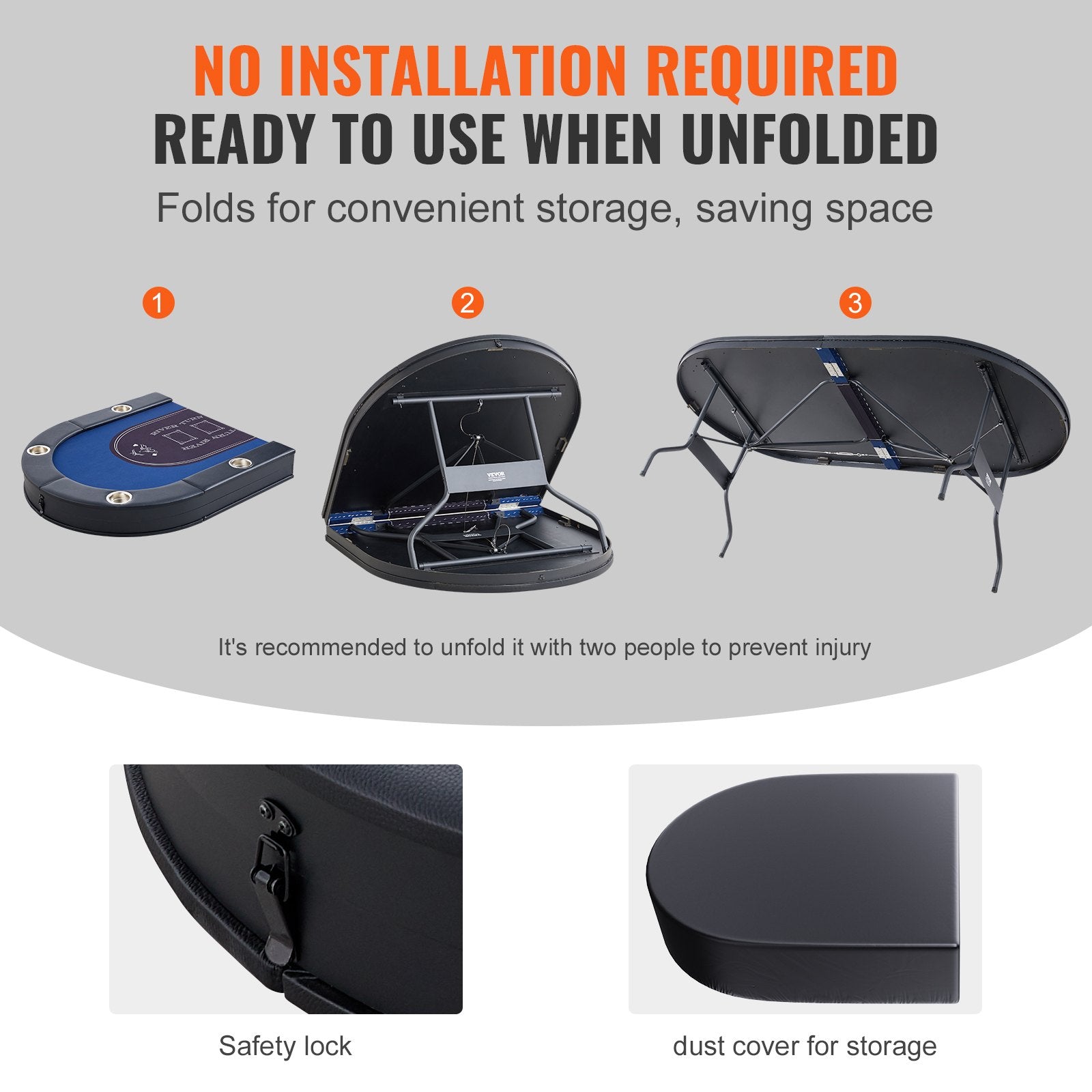 VEVOR 8 Player Foldable Poker Table, Blackjack Texas Holdem Poker Table with Padded Rails and Stainless Steel Cup Holders, Portable Folding Card Board Game Table,183cm Oval Casino Leisure Table, Blue 3