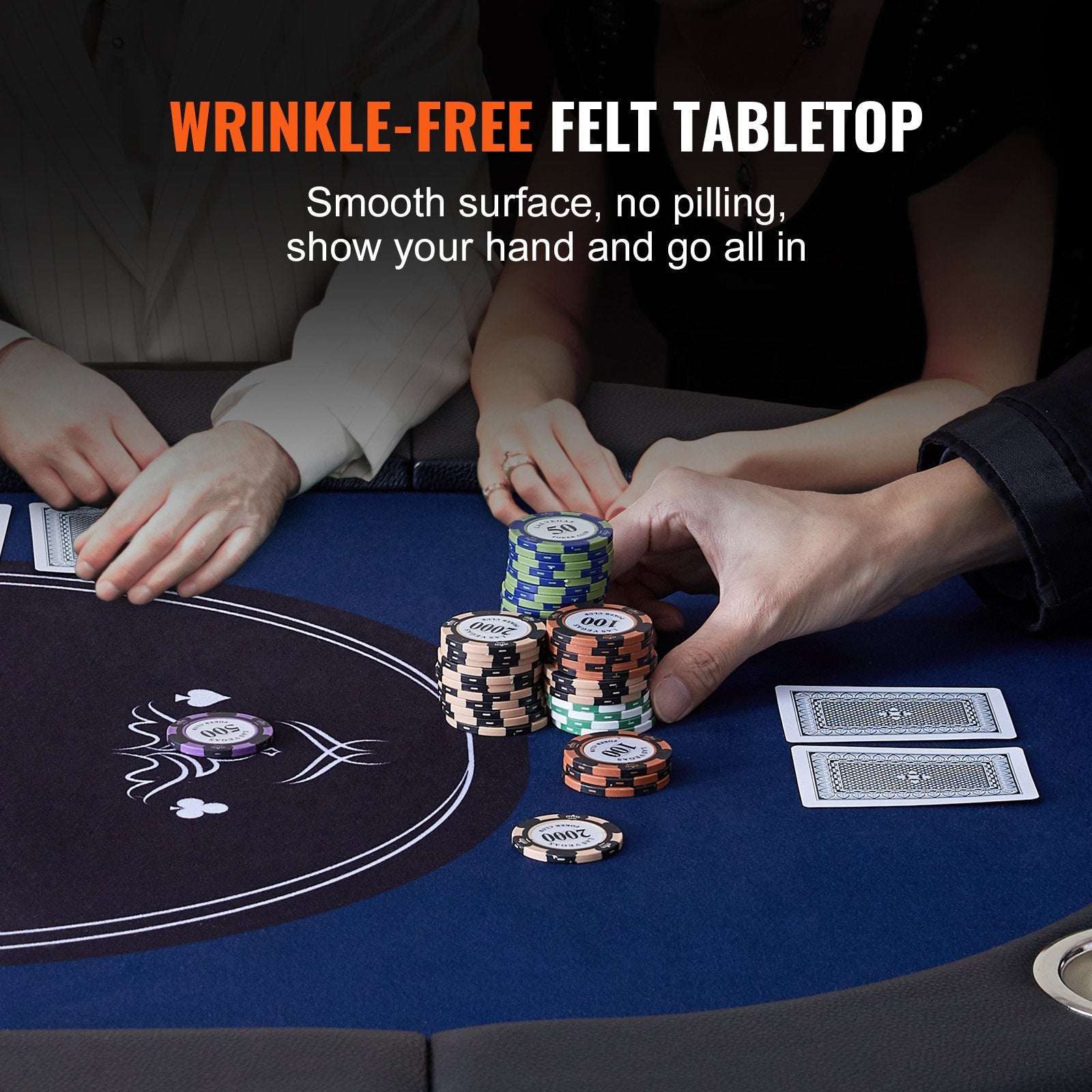 VEVOR 8 Player Foldable Poker Table, Blackjack Texas Holdem Poker Table with Padded Rails and Stainless Steel Cup Holders, Portable Folding Card Board Game Table,183cm Oval Casino Leisure Table, Blue 5