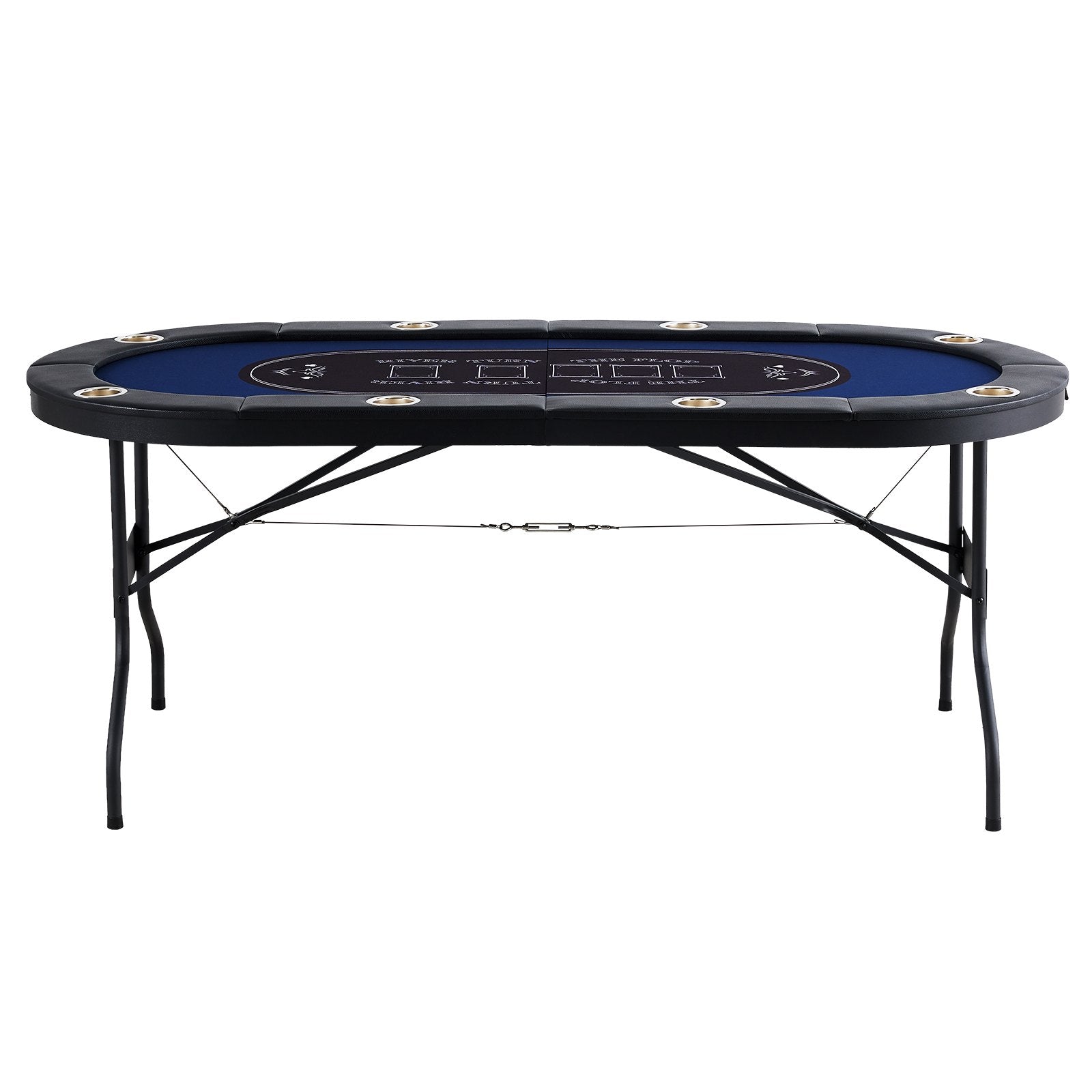 VEVOR 8 Player Foldable Poker Table, Blackjack Texas Holdem Poker Table with Padded Rails and Stainless Steel Cup Holders, Portable Folding Card Board Game Table,183cm Oval Casino Leisure Table, Blue 9