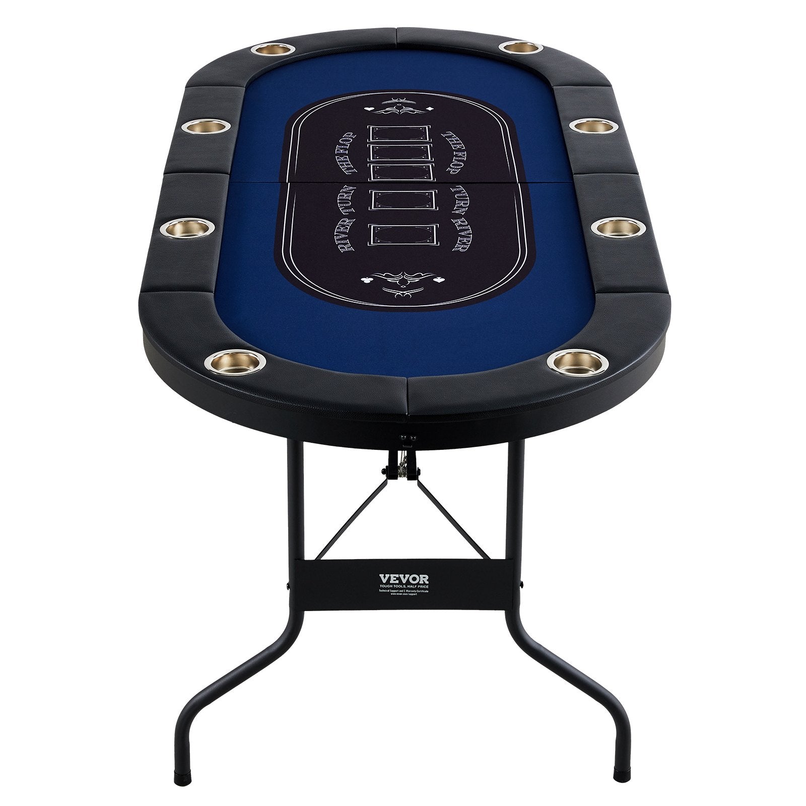 VEVOR 8 Player Foldable Poker Table, Blackjack Texas Holdem Poker Table with Padded Rails and Stainless Steel Cup Holders, Portable Folding Card Board Game Table,183cm Oval Casino Leisure Table, Blue 10