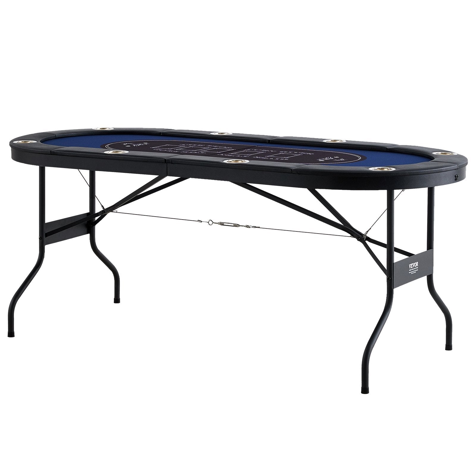 VEVOR 8 Player Foldable Poker Table, Blackjack Texas Holdem Poker Table with Padded Rails and Stainless Steel Cup Holders, Portable Folding Card Board Game Table,183cm Oval Casino Leisure Table, Blue 11