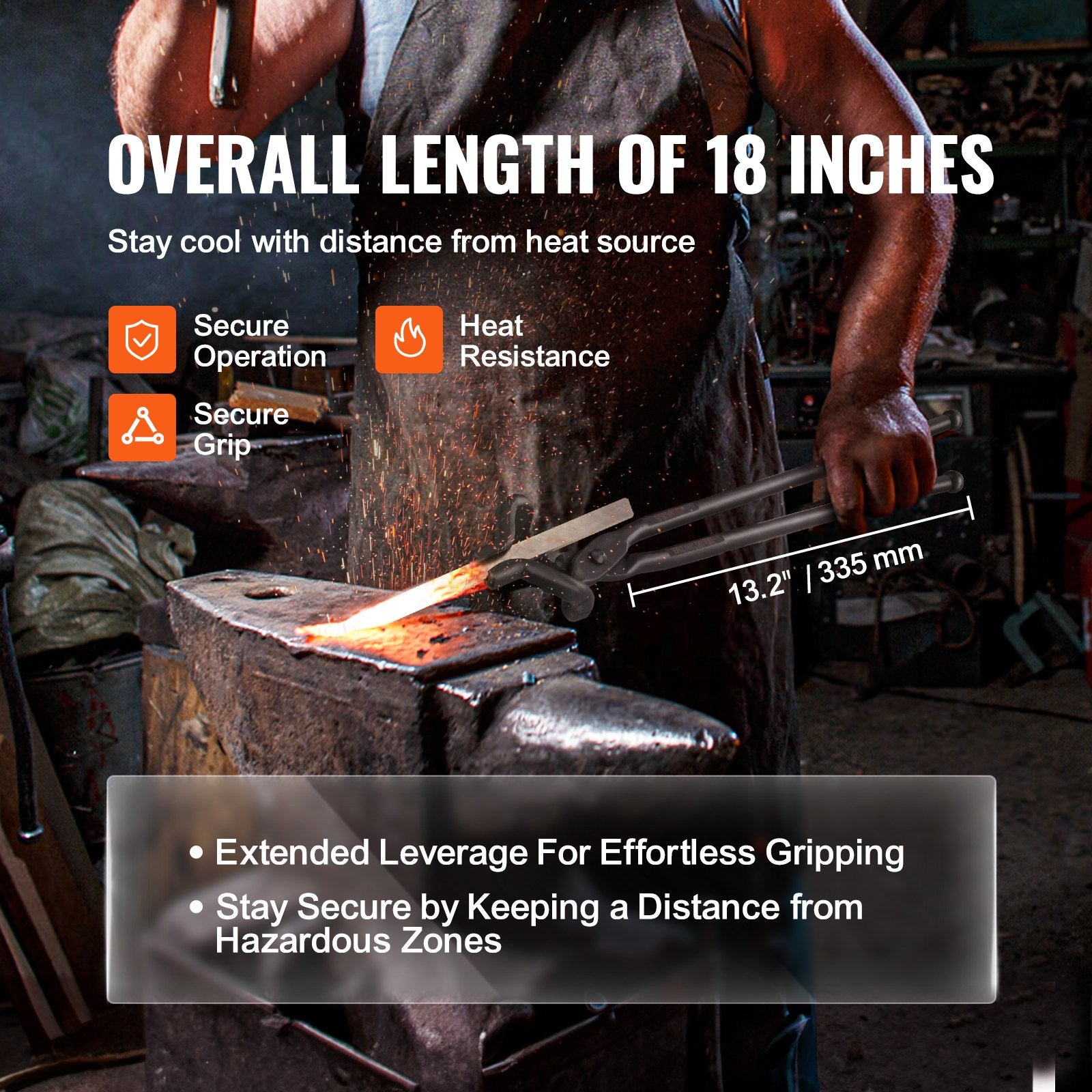 VEVOR Blacksmith Tongs, 463mm Z V-Bit Tongs, Carbon Steel Forge Tongs with A3 Steel Rivets, for Knife Blades, Long Pieces, Circular Forgings, for Beginner and Seasoned Blacksmiths and Bladesmiths 3