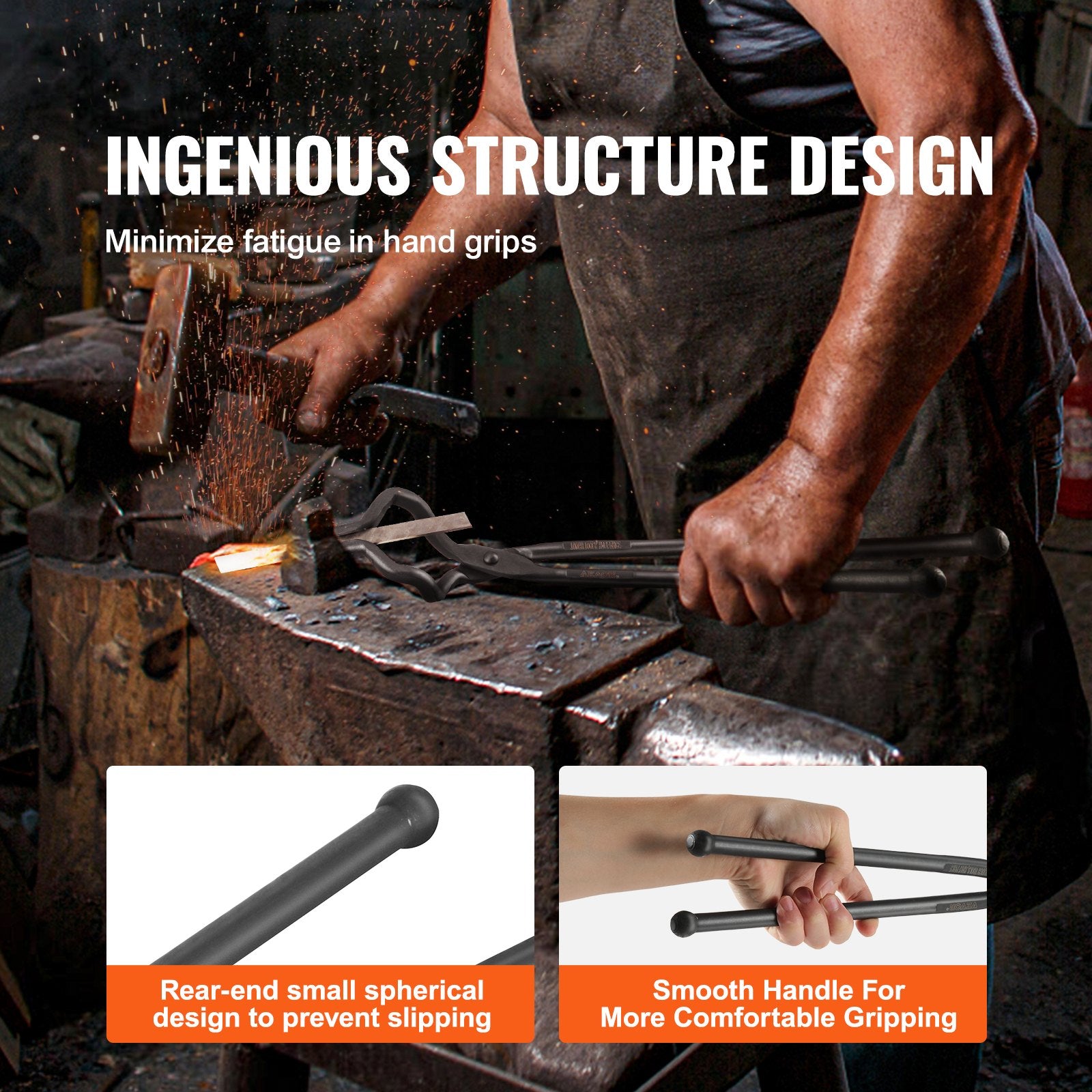 VEVOR Blacksmith Tongs, 463mm Z V-Bit Tongs, Carbon Steel Forge Tongs with A3 Steel Rivets, for Knife Blades, Long Pieces, Circular Forgings, for Beginner and Seasoned Blacksmiths and Bladesmiths 4