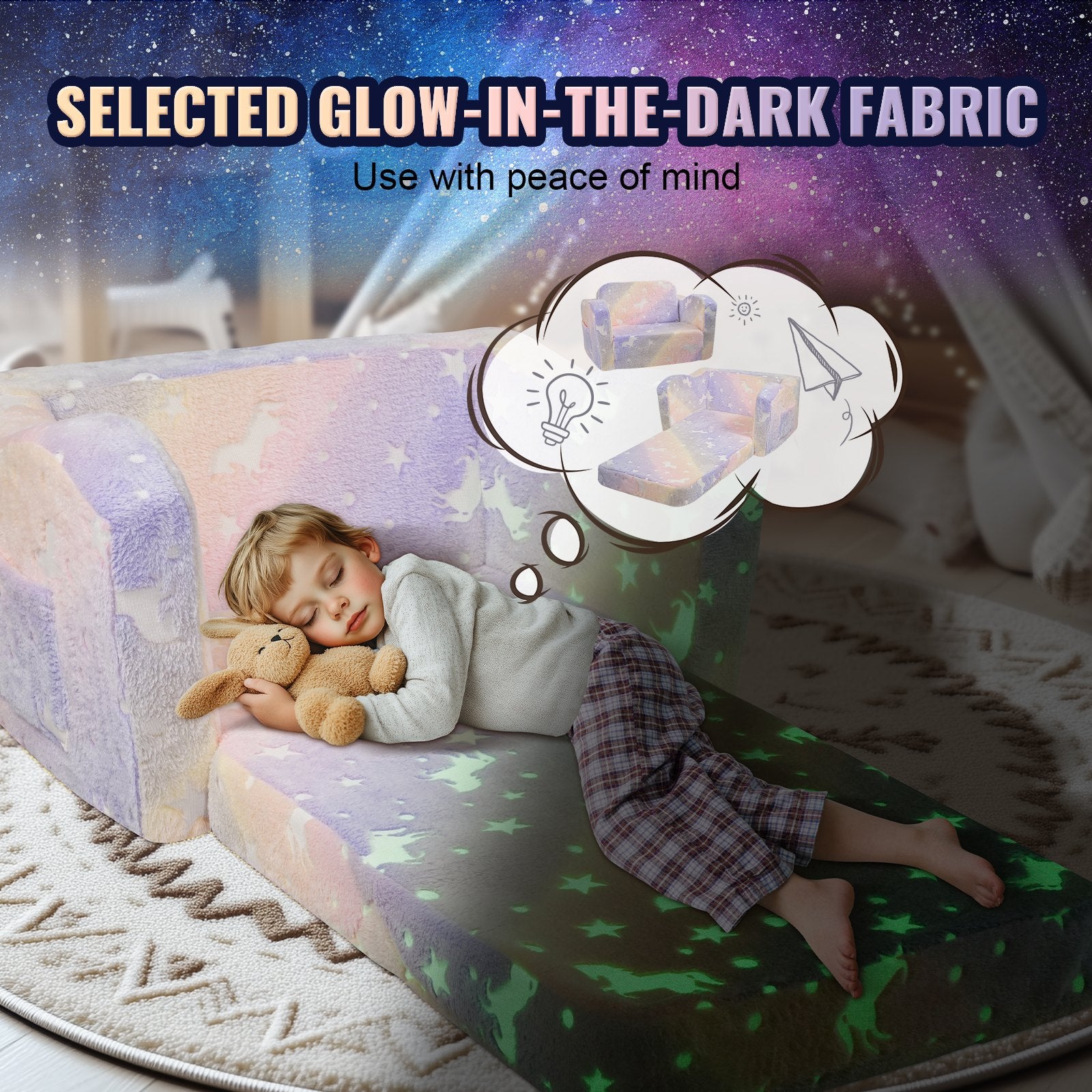 VEVOR Foldable Baby Chair 2-in-1 Baby Lounger Couch Glow in Dark Kids Sofa 4