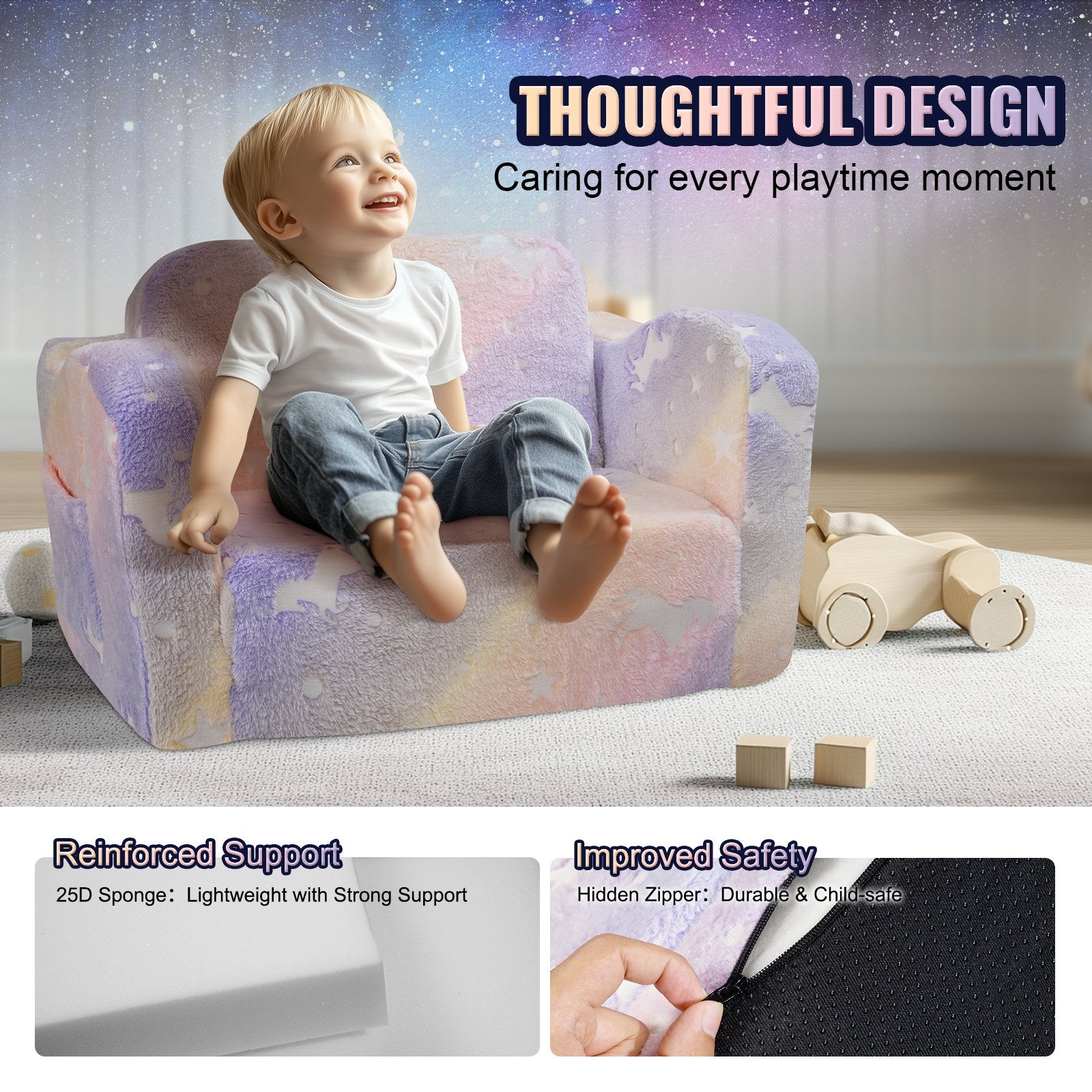 VEVOR Foldable Baby Chair 2-in-1 Baby Lounger Couch Glow in Dark Kids Sofa 5