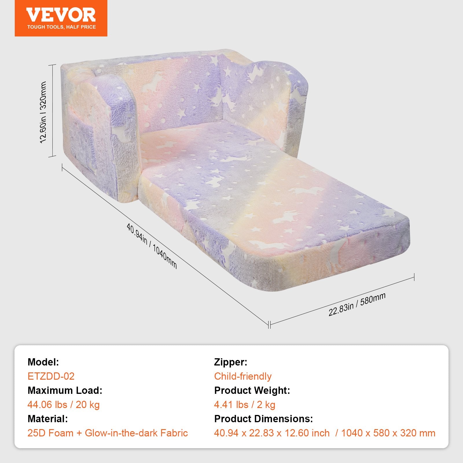 VEVOR Foldable Baby Chair 2-in-1 Baby Lounger Couch Glow in Dark Kids Sofa 7