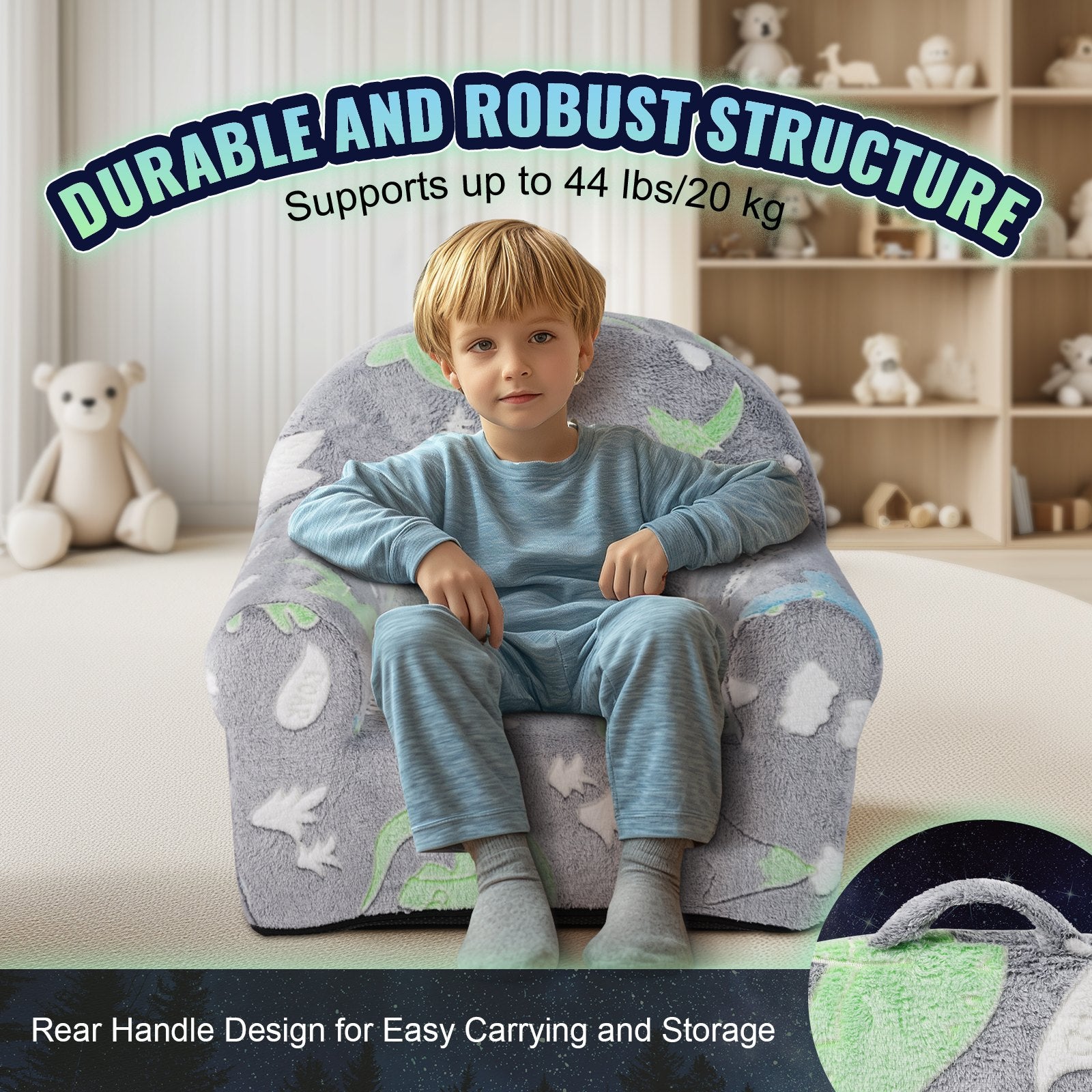 VEVOR Toddler Chair Glow in the Dark Plush Baby Chair Playroom Furniture Grey 4