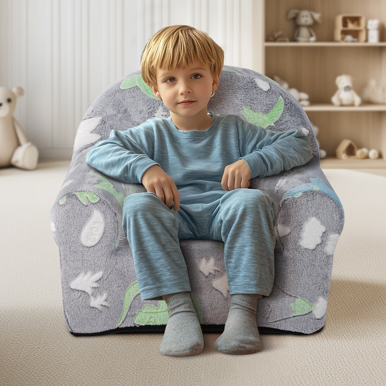 VEVOR Toddler Chair Glow in the Dark Plush Baby Chair Playroom Furniture Grey 8