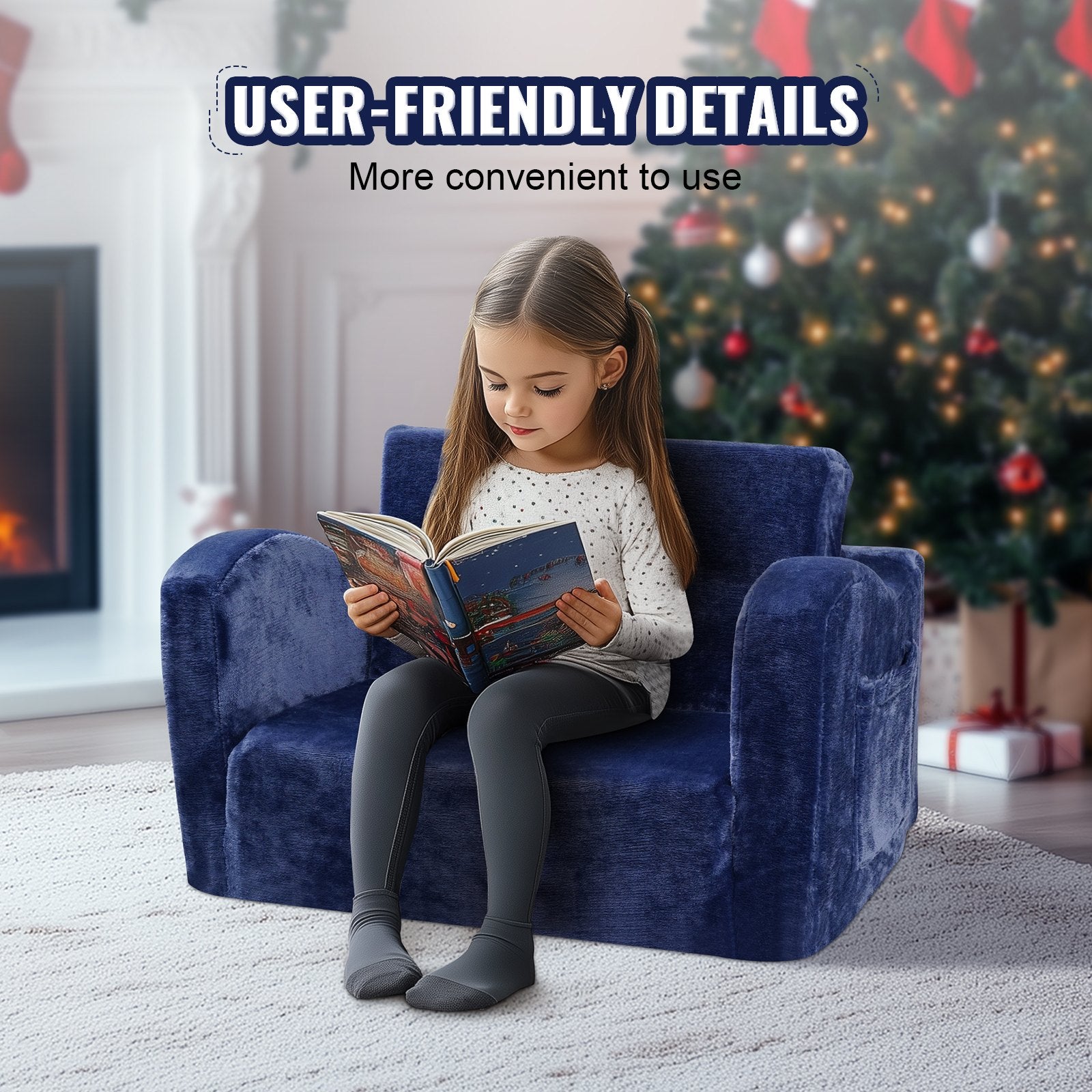 VEVOR Baby Chair Foldable 2-in-1 Comfy Baby Lounger Couch Kids Sofa Blue 6