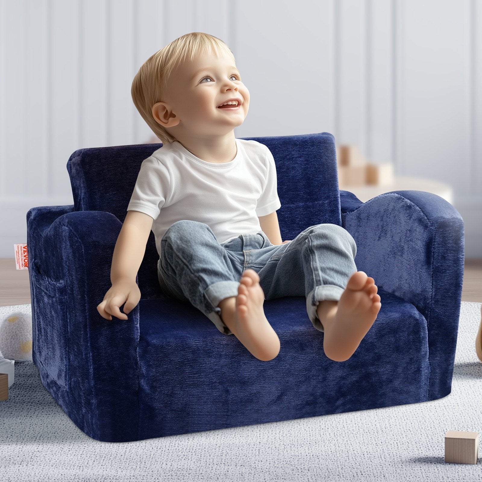 VEVOR Baby Chair Foldable 2-in-1 Comfy Baby Lounger Couch Kids Sofa Blue 8