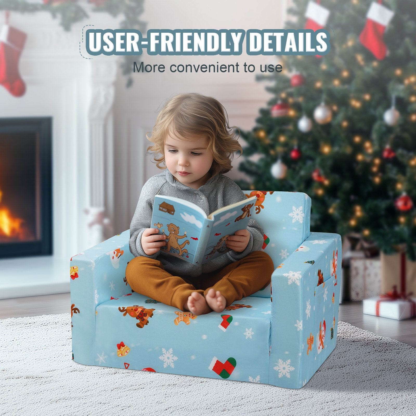 VEVOR Baby Chair Foldable 2-in-1 Baby Lounger Couch Cartoon Kids Sofa Pink 6