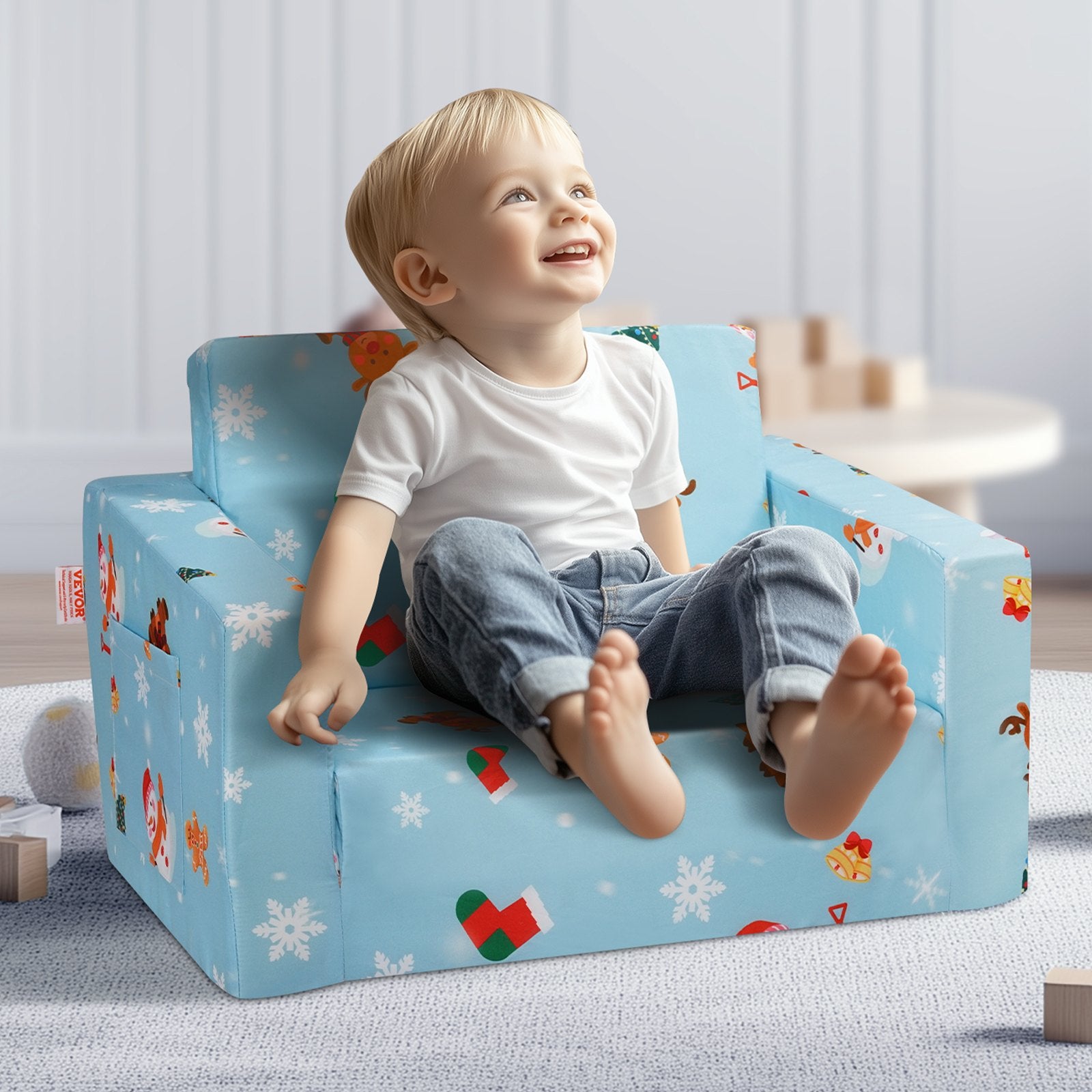 VEVOR Baby Chair Foldable 2-in-1 Baby Lounger Couch Cartoon Kids Sofa Pink 8