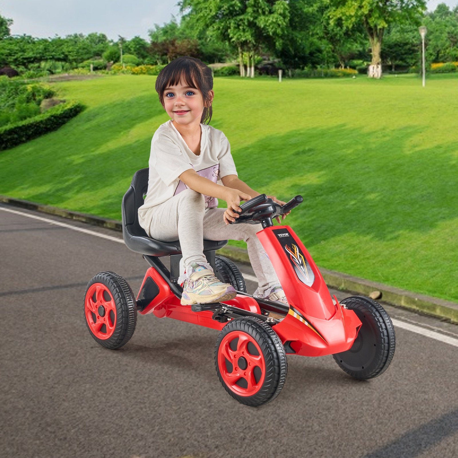 VEVOR Go Kart 4 Wheel Pedal Ride On Toy for Kids Ages 3-8 Adjustable Seat Red 8