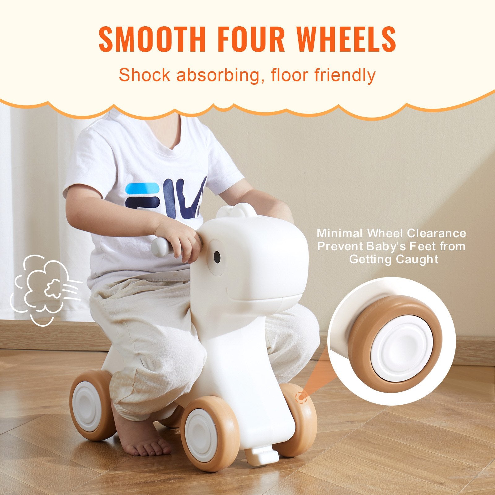 VEVOR 3 in 1 Rocking Horse for Toddlers 1-3 Years, Baby Rocking Horse with Detachable Balance Board and 4 Smooth Wheels, Support up to 80 lbs HDPE Material Kids Ride on Toy, Swinging, Orange 5