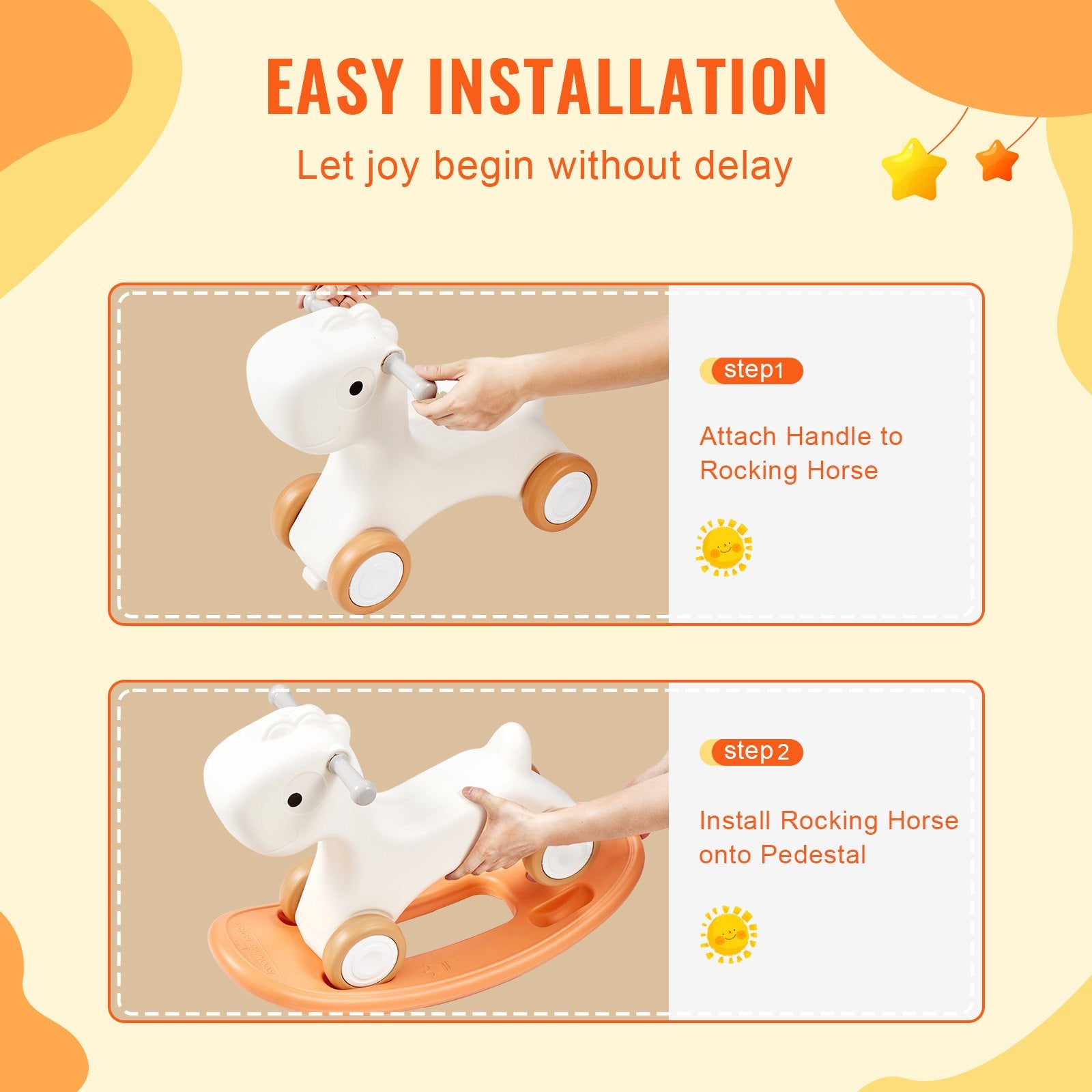 VEVOR 3 in 1 Rocking Horse for Toddlers 1-3 Years, Baby Rocking Horse with Detachable Balance Board and 4 Smooth Wheels, Support up to 80 lbs HDPE Material Kids Ride on Toy, Swinging, Orange 6